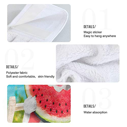 2 Pack Summer Dog Puppy Hand Towels - Soft Absorbent Microfiber Kitchen & Bath Towels with Hanging Loop, Watermelon Beach Design for Bathroom, Laundry, Farmhouse - Perfect for Pets, Beach Trips & Home Decor