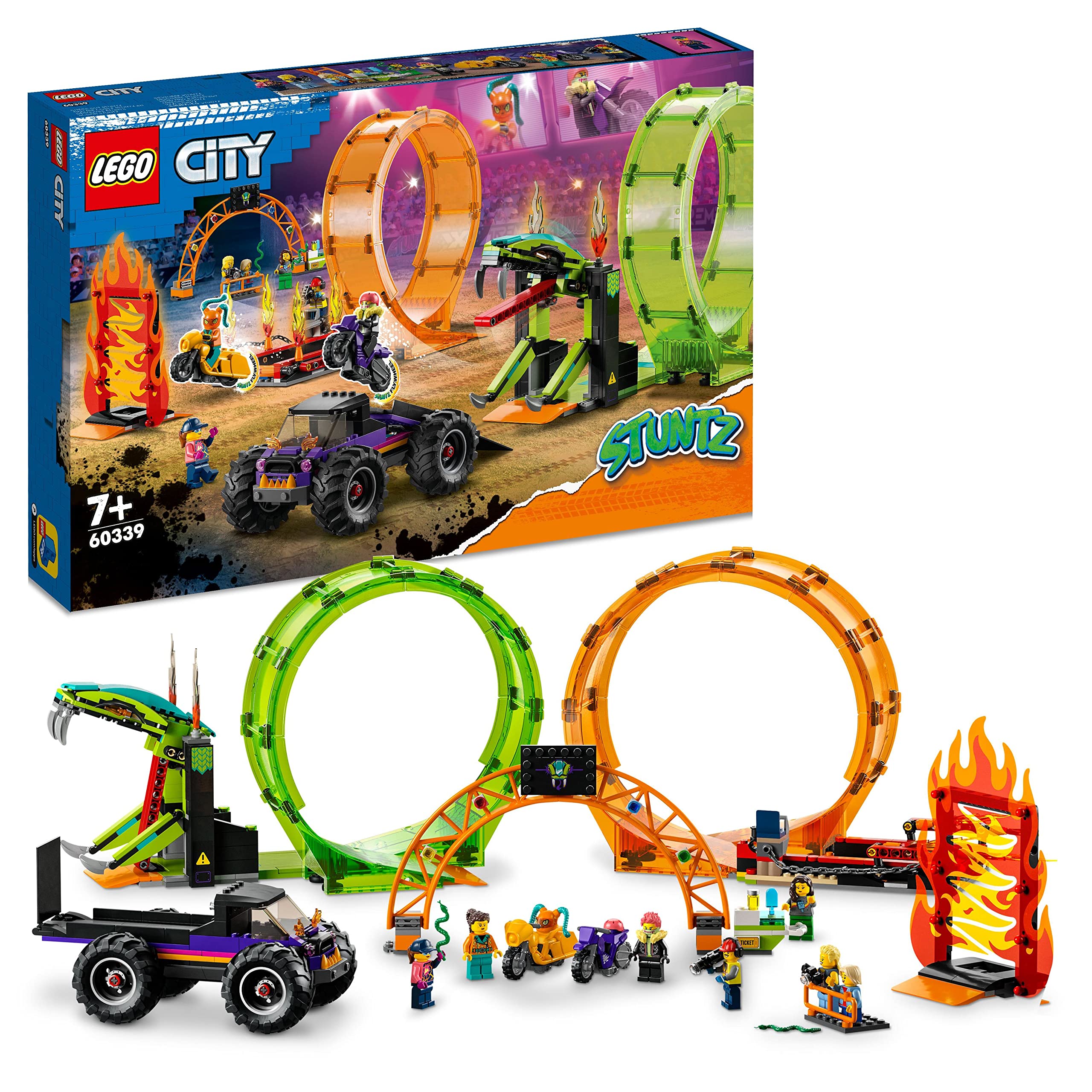 LEGO 60339 City Stuntz Stunt Arena with Double Loop - Monster Truck Toy with Ramp & Stuntman Minifigures - Building Set for Kids Ages 7+ - Perfect for Creative Play & Stunt Show Adventures