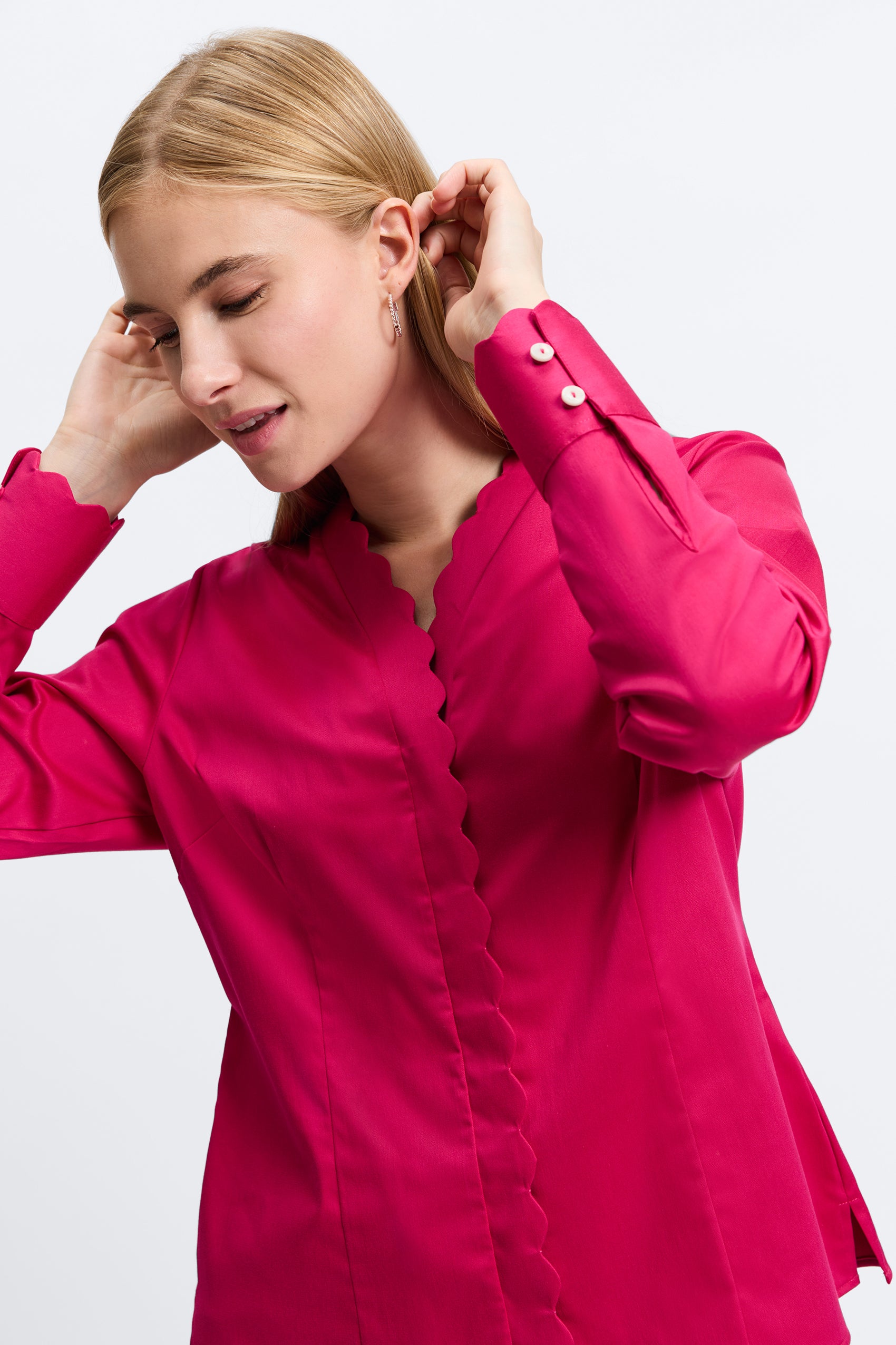 Bridget Stretch Matte Sateen No Iron Long Sleeve Shirt for Women - Wrinkle-Free Business Casual Blouse for Office, Travel & Everyday Wear