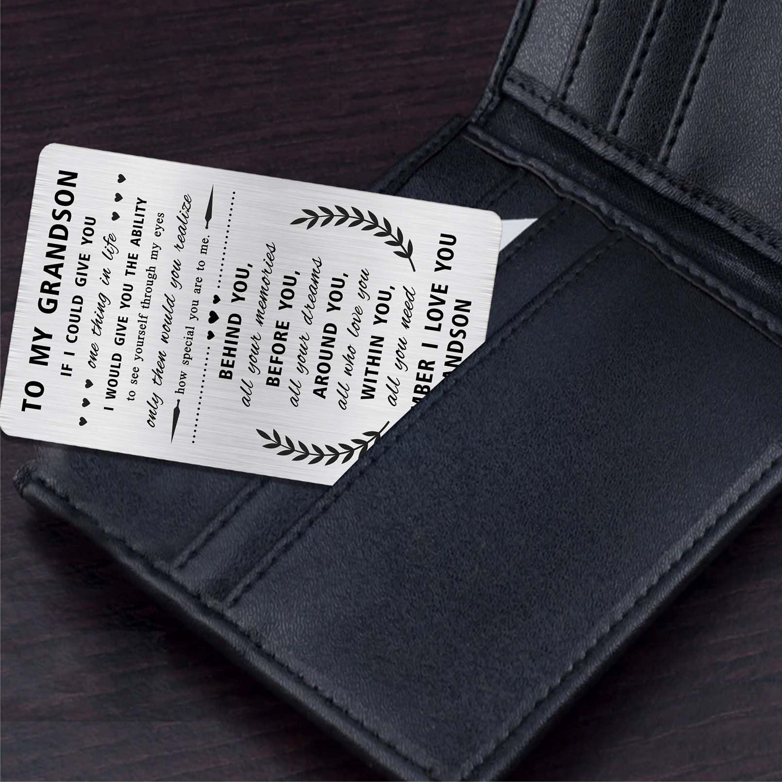 Alotozo Personalized Grandson Valentine's Day Gift - Engraved Wallet Card from Grandparents | Thoughtful Present for Grandson | Birthday, Graduation & Special Occasion Gift Idea