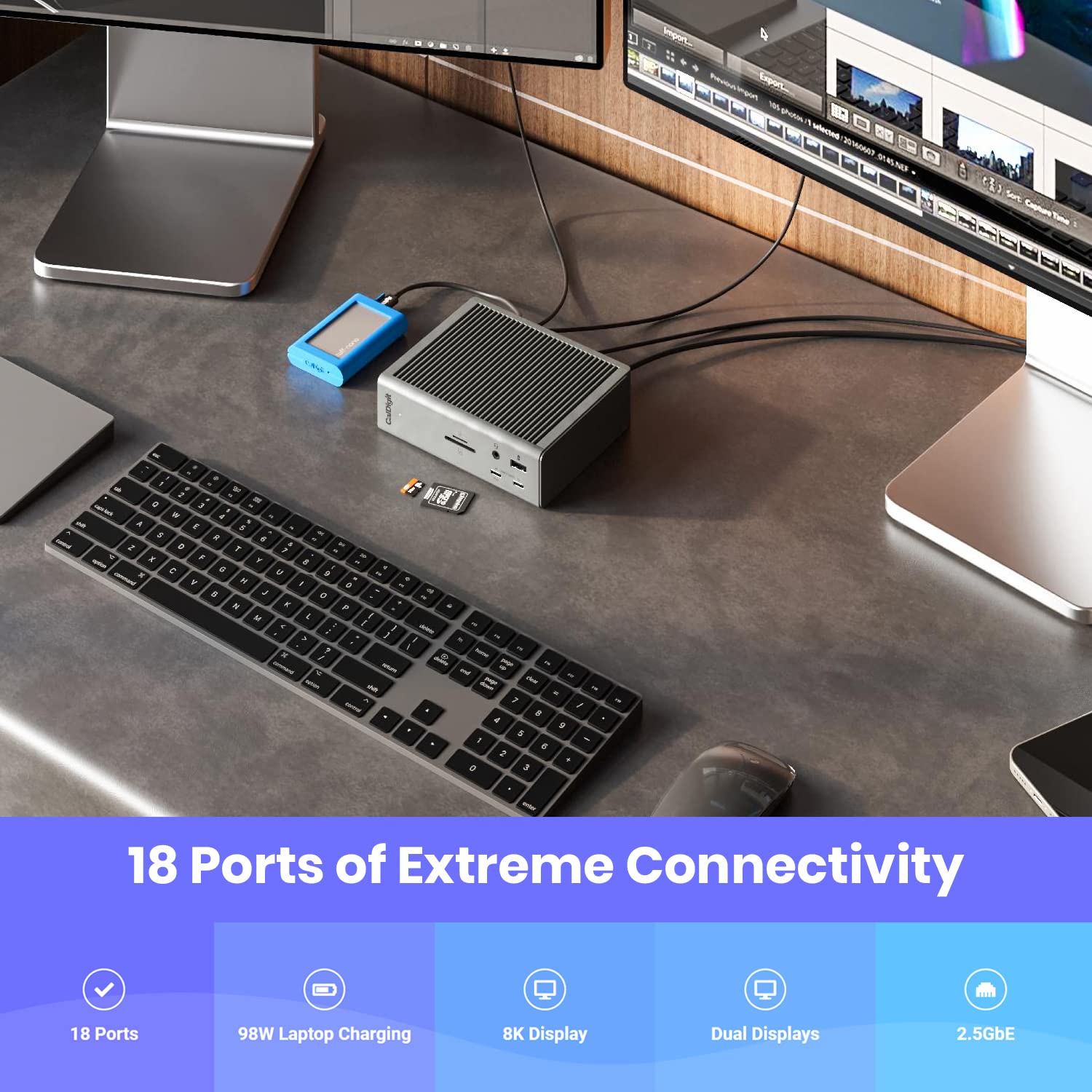 CalDigit TS4 Thunderbolt 4 Dock - 18-Port USB-C Hub with 98W Charging, 40Gbps Data Transfer, 8K/6K Display Support for Mac, PC & Chrome - Perfect for Home Office, Gaming & Video Editing Workstations
