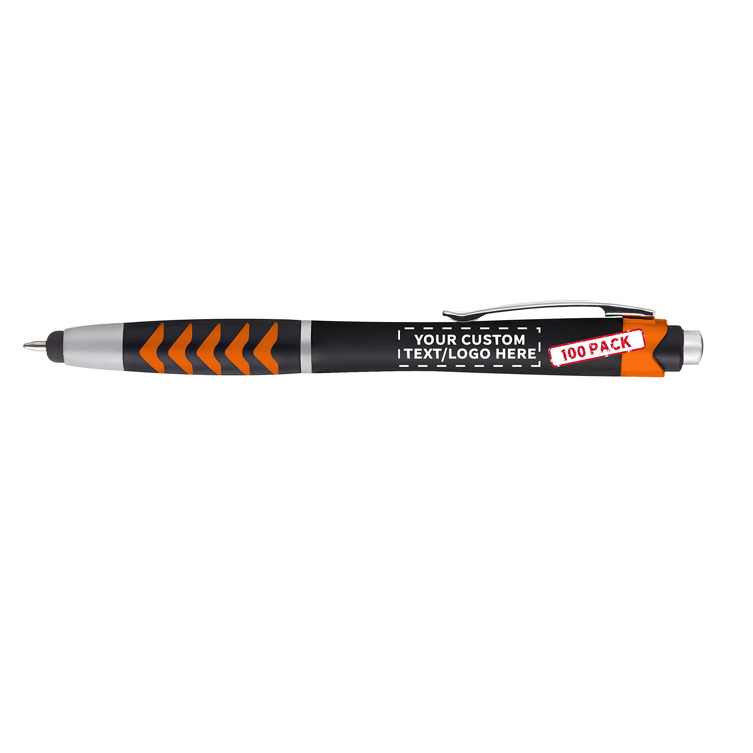 Custom Plastic Arrow Stylus Pens - Bulk 100 Pack - Personalized with Text & Logo - Orange - Perfect for Trade Shows, Promotional Events & Office Supplies