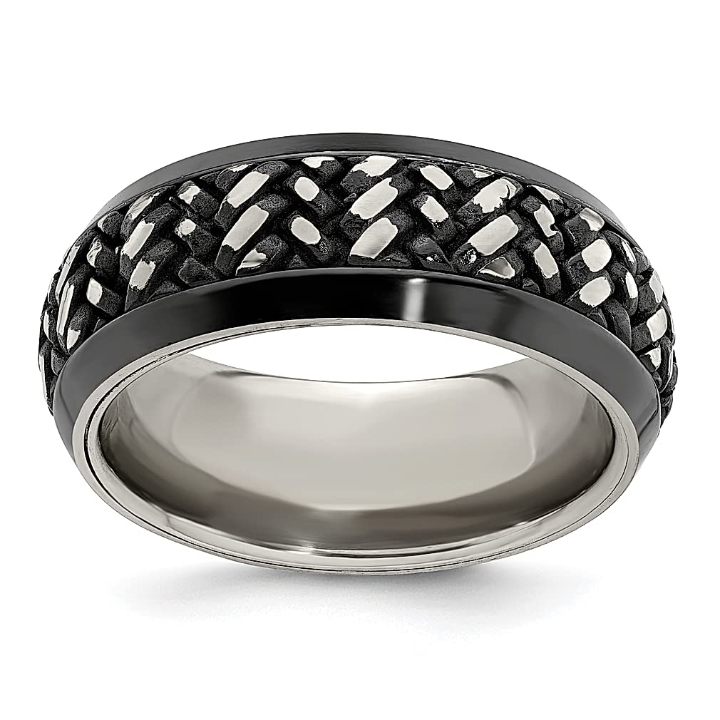 Black Titanium Woven Design 9mm Beveled Edge Wedding Band for Men - Classic Fashion Jewelry Ring for Grooms, Dads & Him - Perfect Gift for Anniversary, Engagement & Special Occasions