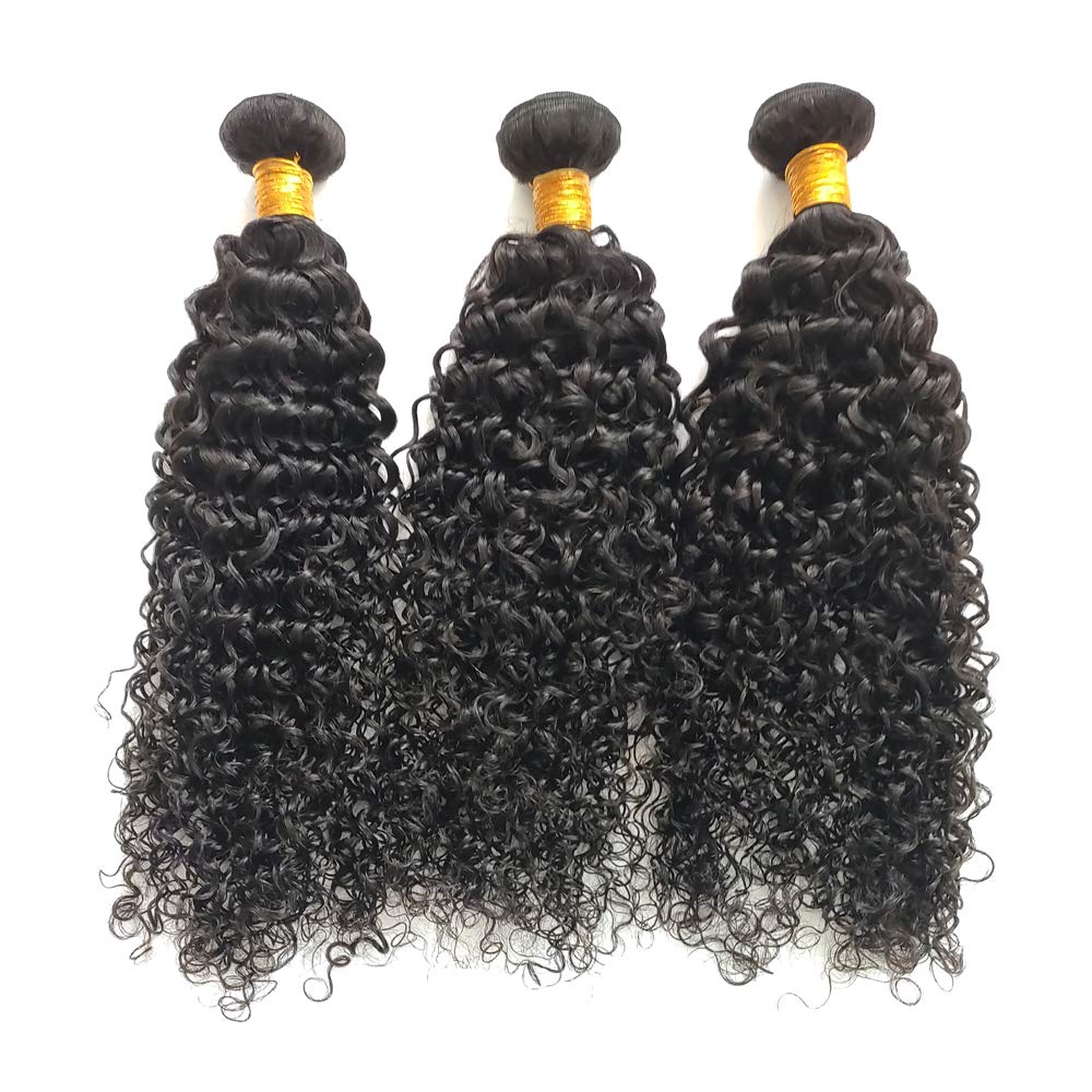Premium Brazilian Jerry Curly Unprocessed Human Hair Bundles #1B Natural Black - 300g/Lot (10/12/14 Inch) Soft Weft for Weaving - Perfect for Natural Hairstyles, Extensions & Protective Styling