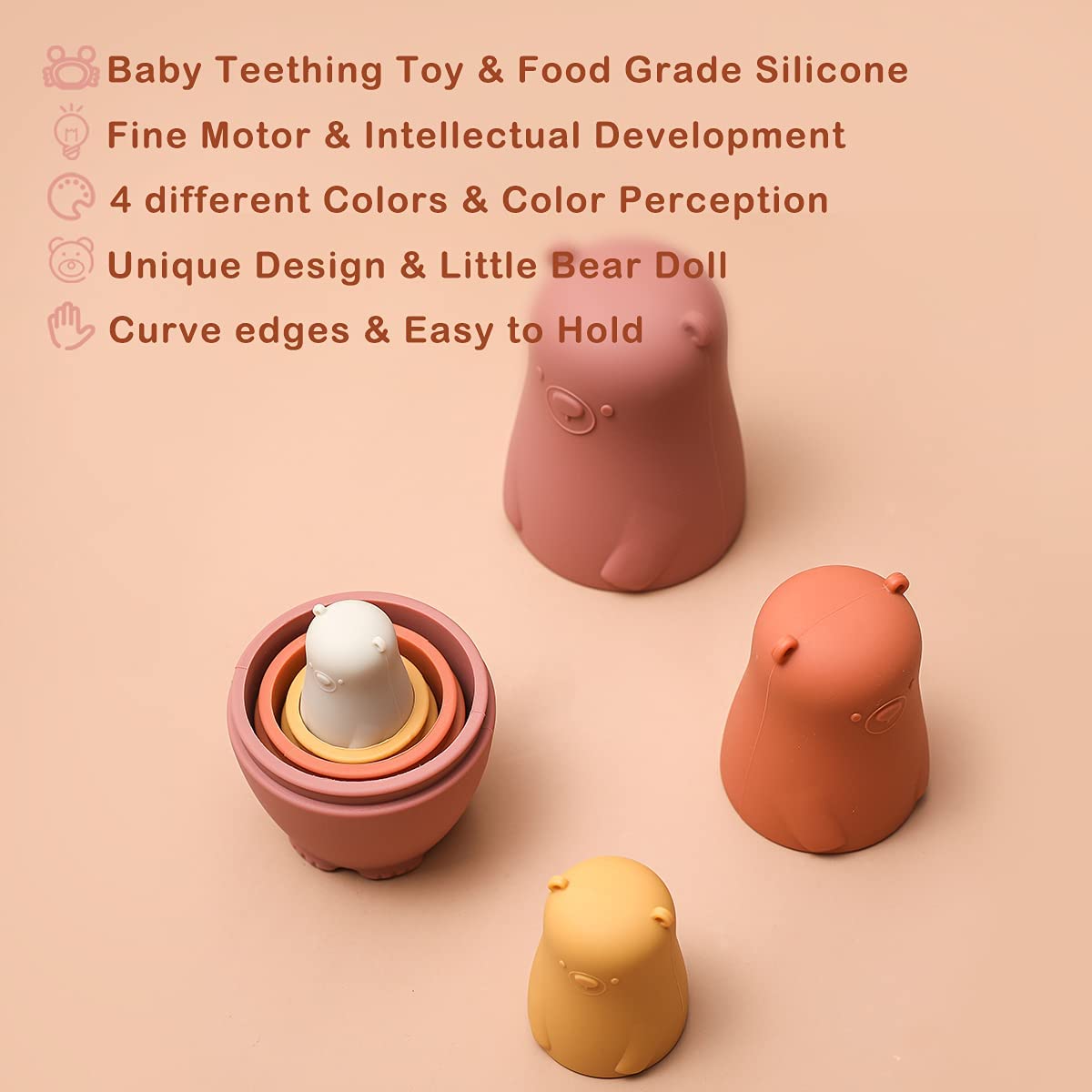 Russian Nesting Dolls for Kids - Silicone Easter Toys, Montessori Educational Stacking Dolls for Toddlers 3+ Years (Red) - Perfect for Easter Gifts, Birthday Presents & Early Learning Playtime
