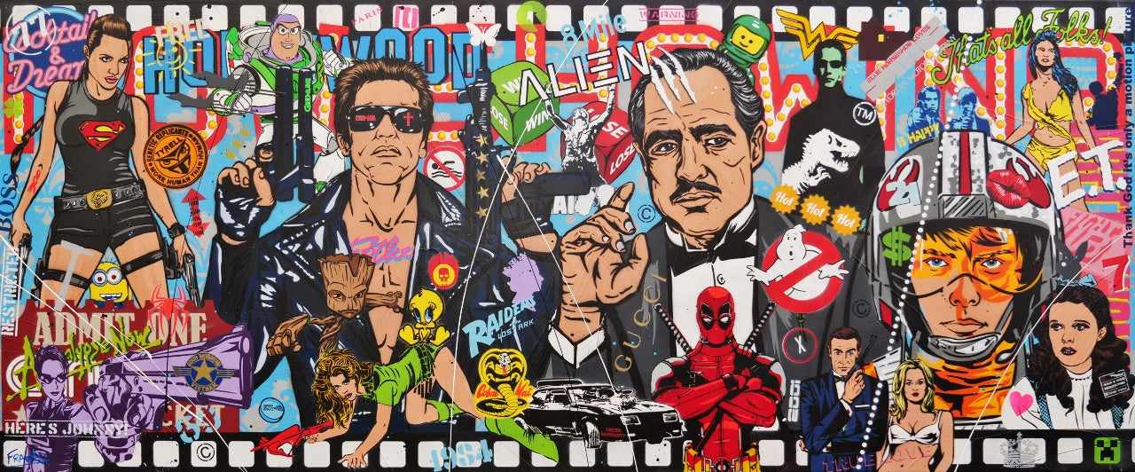 Godly Cinematica 240cm x 100cm The Godfather & Terminator Textured Canvas Art - Urban Pop Culture Movie Poster Wall Decor for Living Room, Bedroom & Office