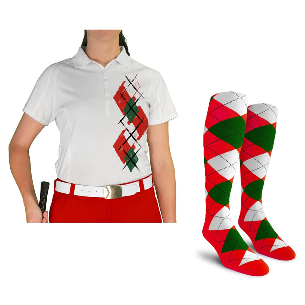 Dry Fit Short Sleeve Graphic Golf Polo Shirt with Socks for Women - Argyle Paradise (5A-5Z) | Moisture-Wicking Performance Top for Golf, Tennis & Casual Wear