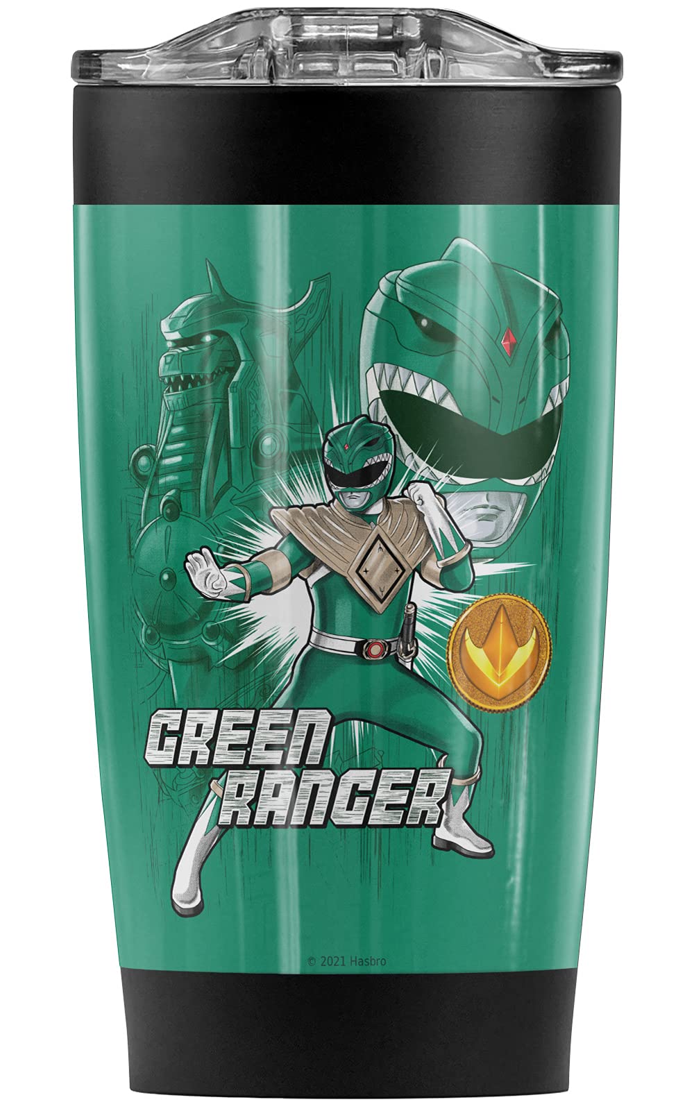 Power Rangers Green Ranger Stainless Steel Tumbler 20oz - Vacuum Insulated Travel Mug with Leakproof Lid - Keeps Hot & Cold for Hours - Perfect for Coffee, Tea, Iced Drinks at Work, Gym, or Outdoor Adventures