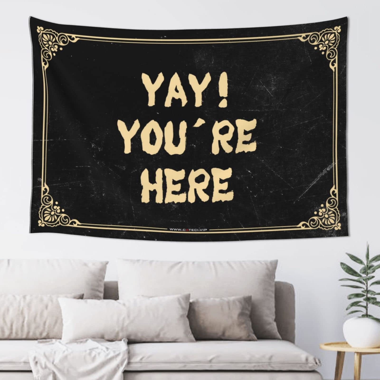 Yay You're Here Tapestry - 92x150cm Bohemian Wall Hanging for Dorm Room Decor, Bedroom Aesthetic & Home Wall Art - Perfect for College Students, Boho Chic Bedrooms & Cozy Living Spaces
