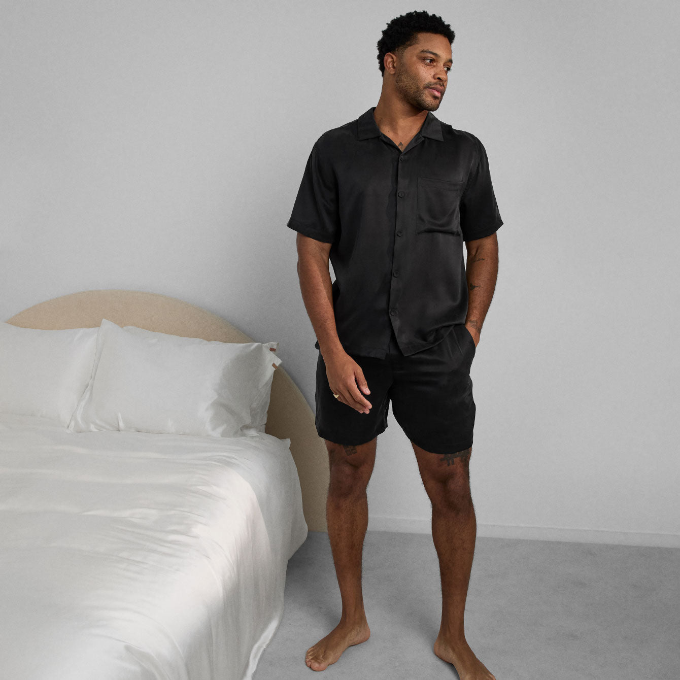 Men's Washable Silk Button Up Shirt & Shorts Set - Comfortable & Stylish Loungewear for Home, Travel & Casual Outings