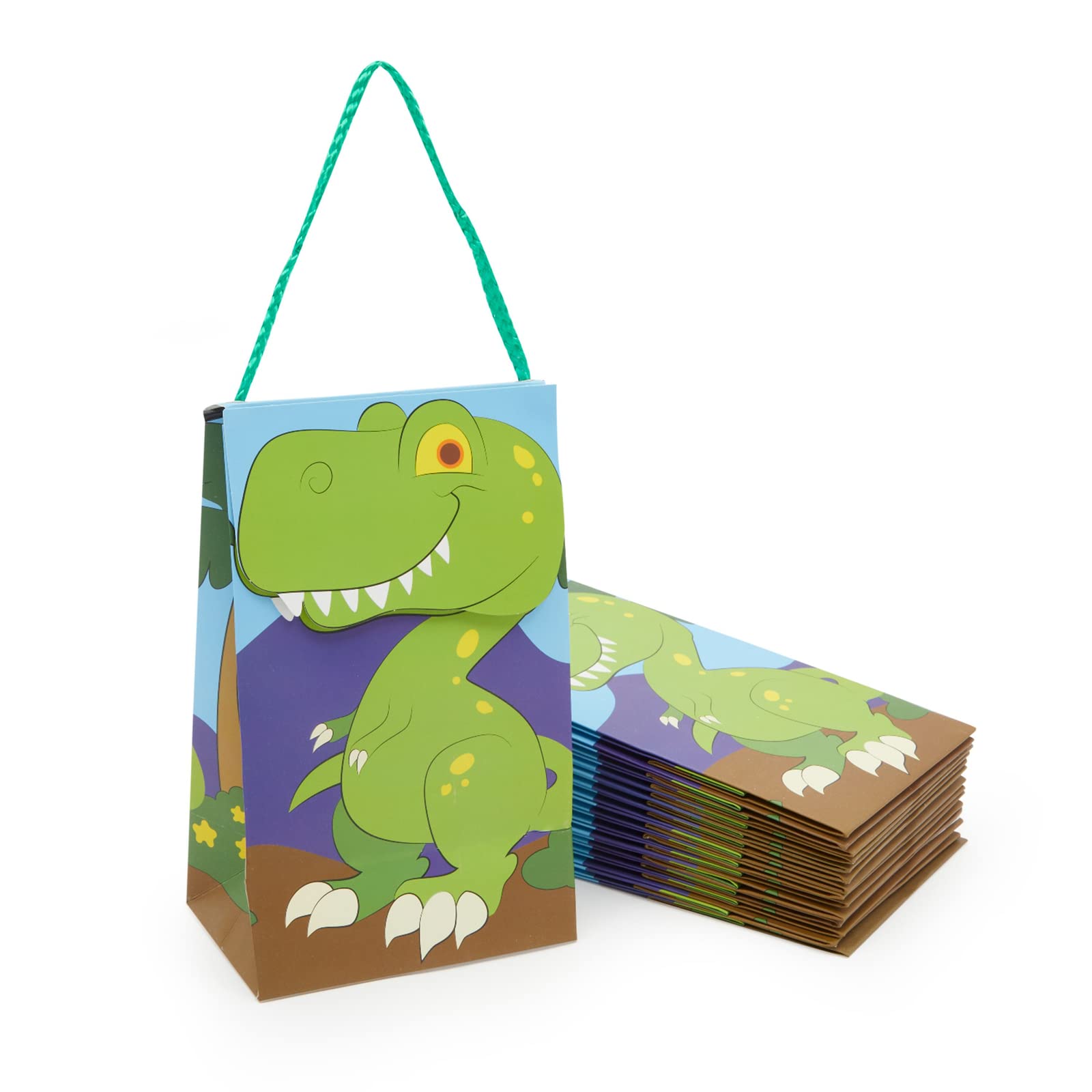 Dinosaur T-Rex Themed Party Favor Bags with Handle - 15 Pack for Kids Birthday Party, Goodie Bags, School Treats & Dino Themed Events - Perfect for Birthday Favors, Classroom Rewards & Party Decorations