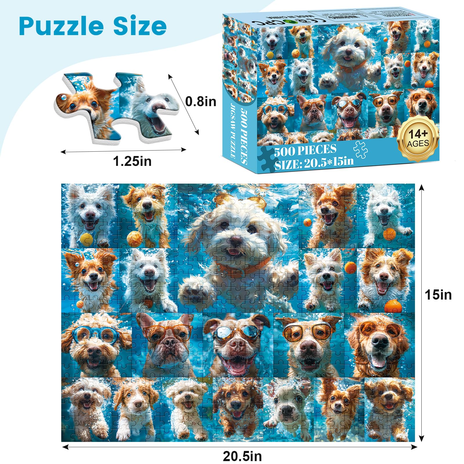 500-Piece Jigsaw Puzzle for Adults - Funny Underwater Dogs & Puppies Animal Puzzle, 20.5x15 Inch Family Game for Birthday Parties, Stress Relief & Home Decor | Perfect Gift for Kids & Adults