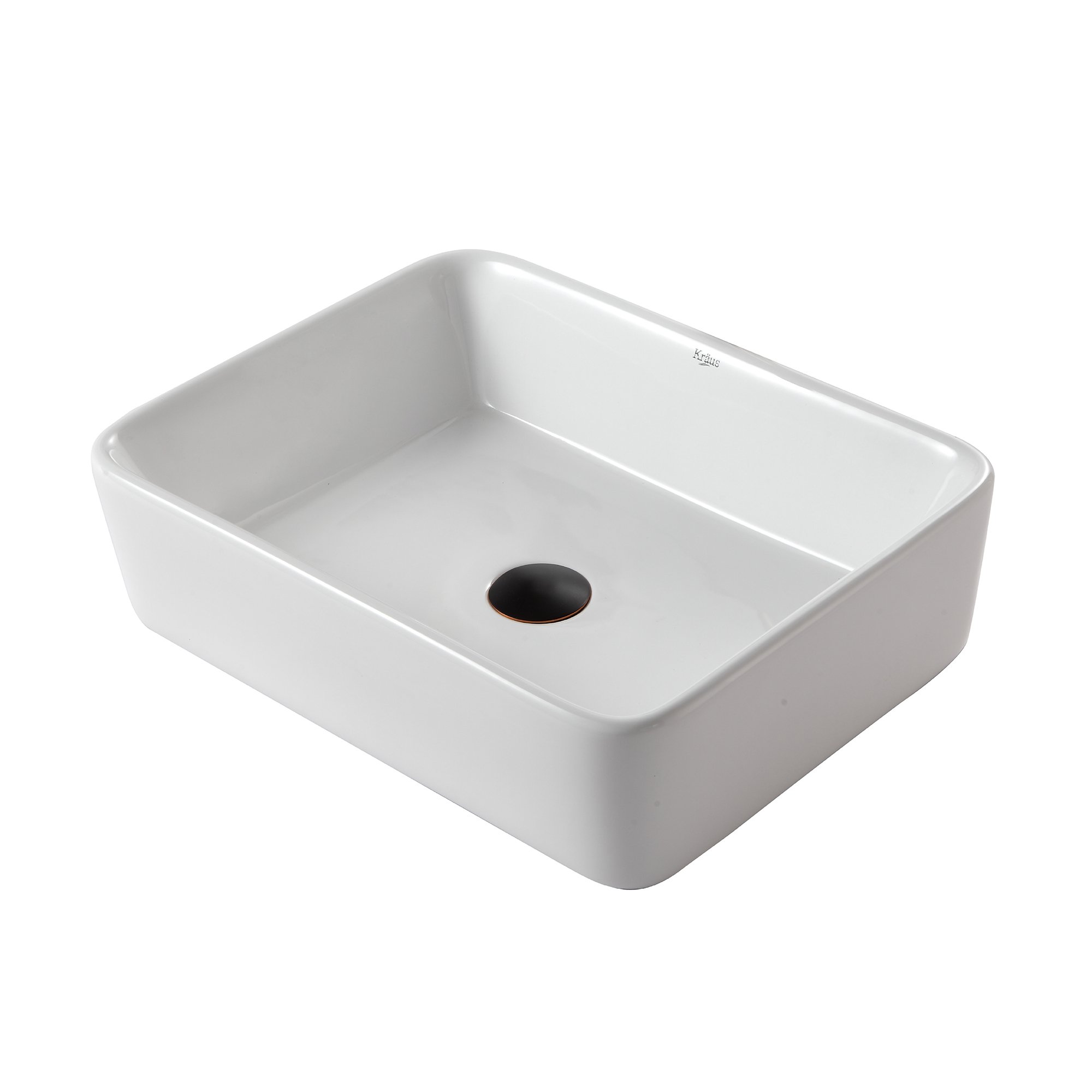 Kraus KCV-121-ORB White Rectangular Ceramic Kitchen Sink with Pop-Up Drain, Oil Rubbed Bronze Finish - Perfect for Modern Farmhouse & Rustic Bathroom Renovations