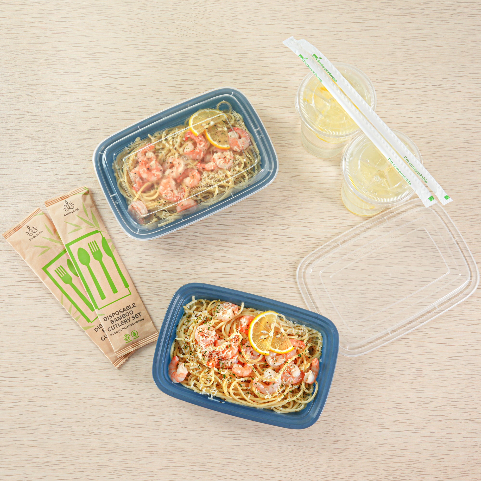 28oz Rectangle Plastic Food Storage Containers with Clear Lids - Microwave Safe To-Go Boxes (8.75
