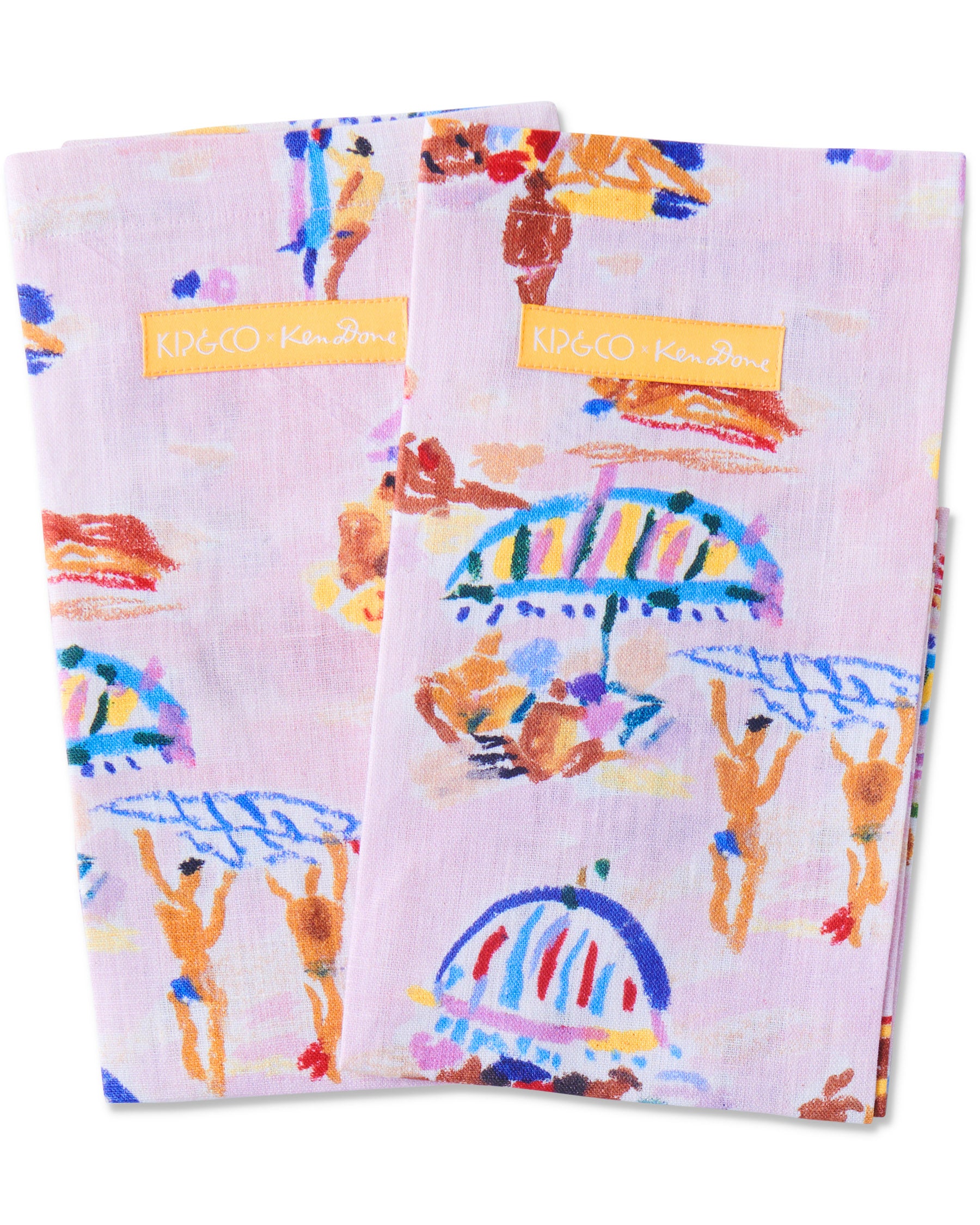 Kip&Co x Ken Done Beach Days Linen 4-Piece Napkin Set - Premium Cotton Table Napkins for Outdoor Dining, Picnics & Summer Entertaining