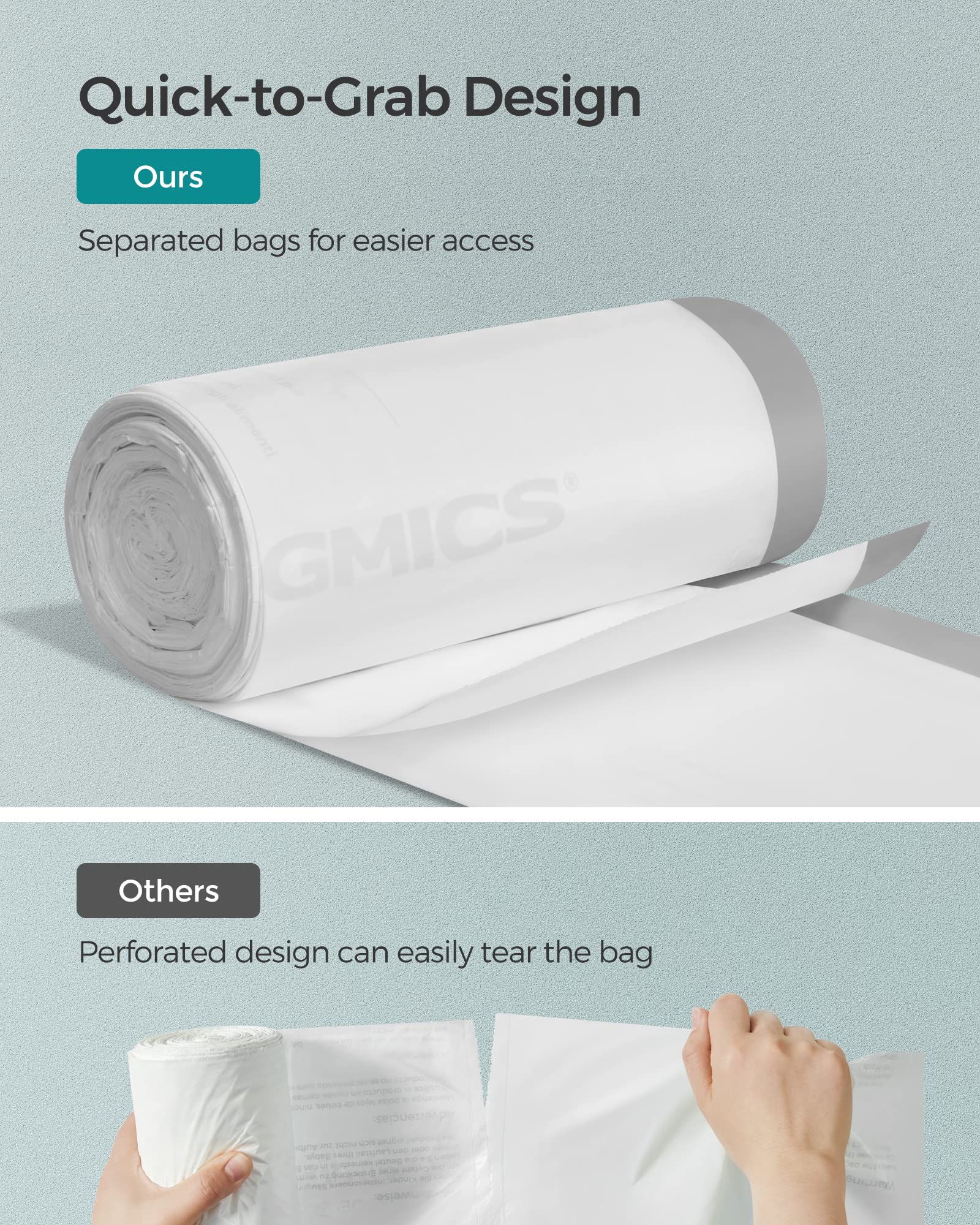 SONGMICS 12-14.5 Gallon Trash Bags, 40 Count Drawstring Garbage Bags for Kitchen, Bathroom & Office - White (UKRB055A01) - Durable Waste Bin Liners with Secure Closure