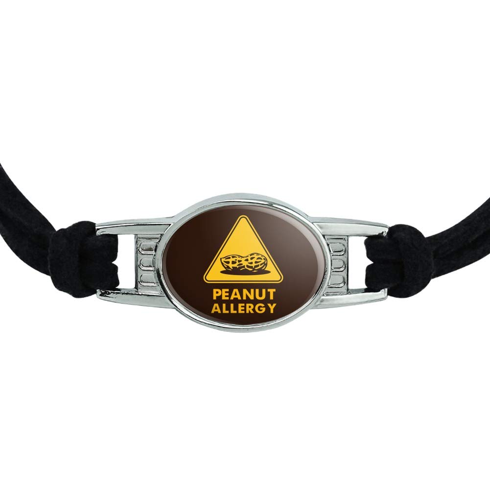 Peanut Allergy Yellow Warning Sign Bracelet - Suede Leather & Metal Novelty Jewelry - Perfect for Food Allergy Awareness & Safety