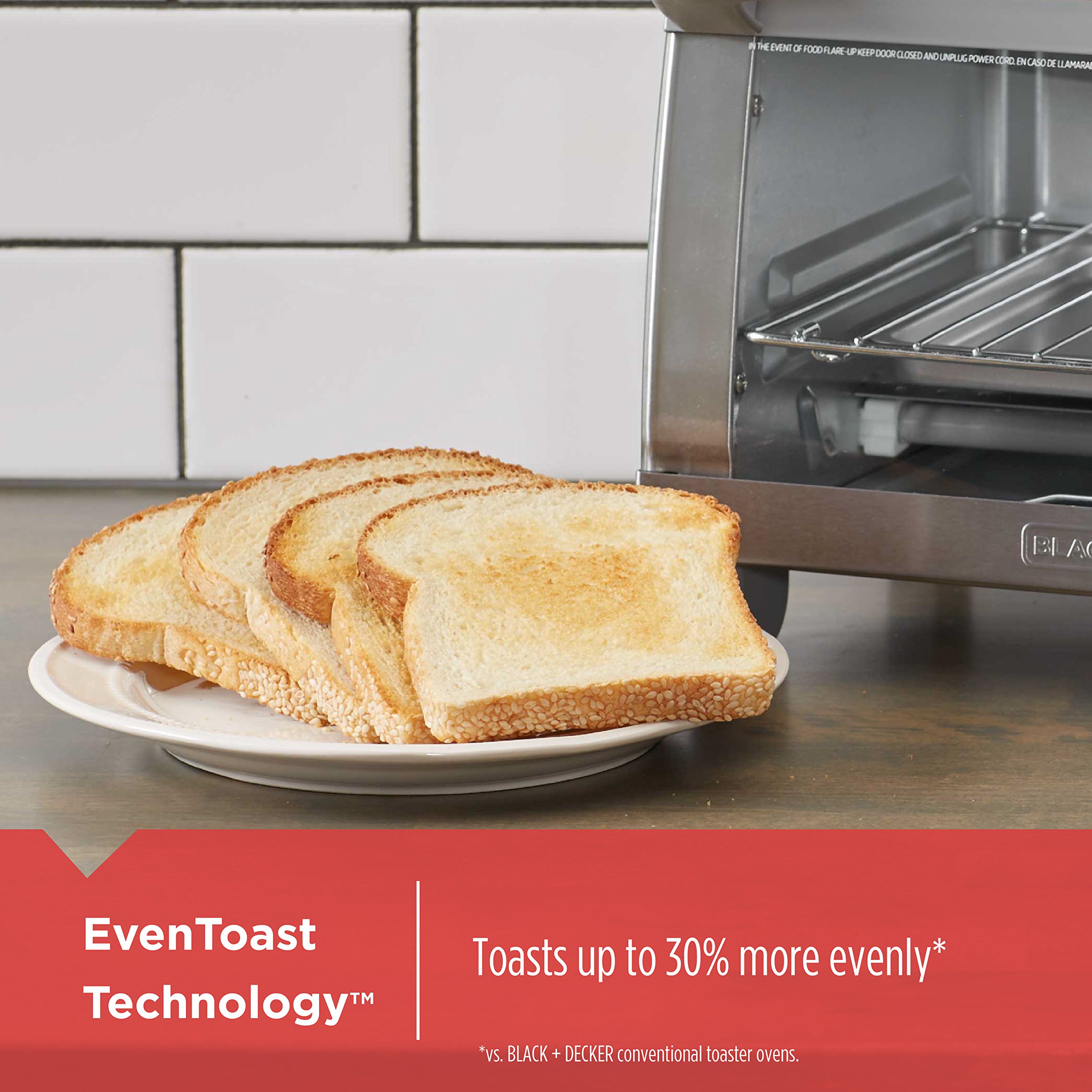 BLACK+DECKER 4-Slice Toaster Oven with Even Toast Technology - Bake, Broil, Toast & Keep Warm Functions - Removable Crumb Tray & Timer - Perfect for Breakfast, Snacks & Small Meals (Model TO1745SSG-1A)
