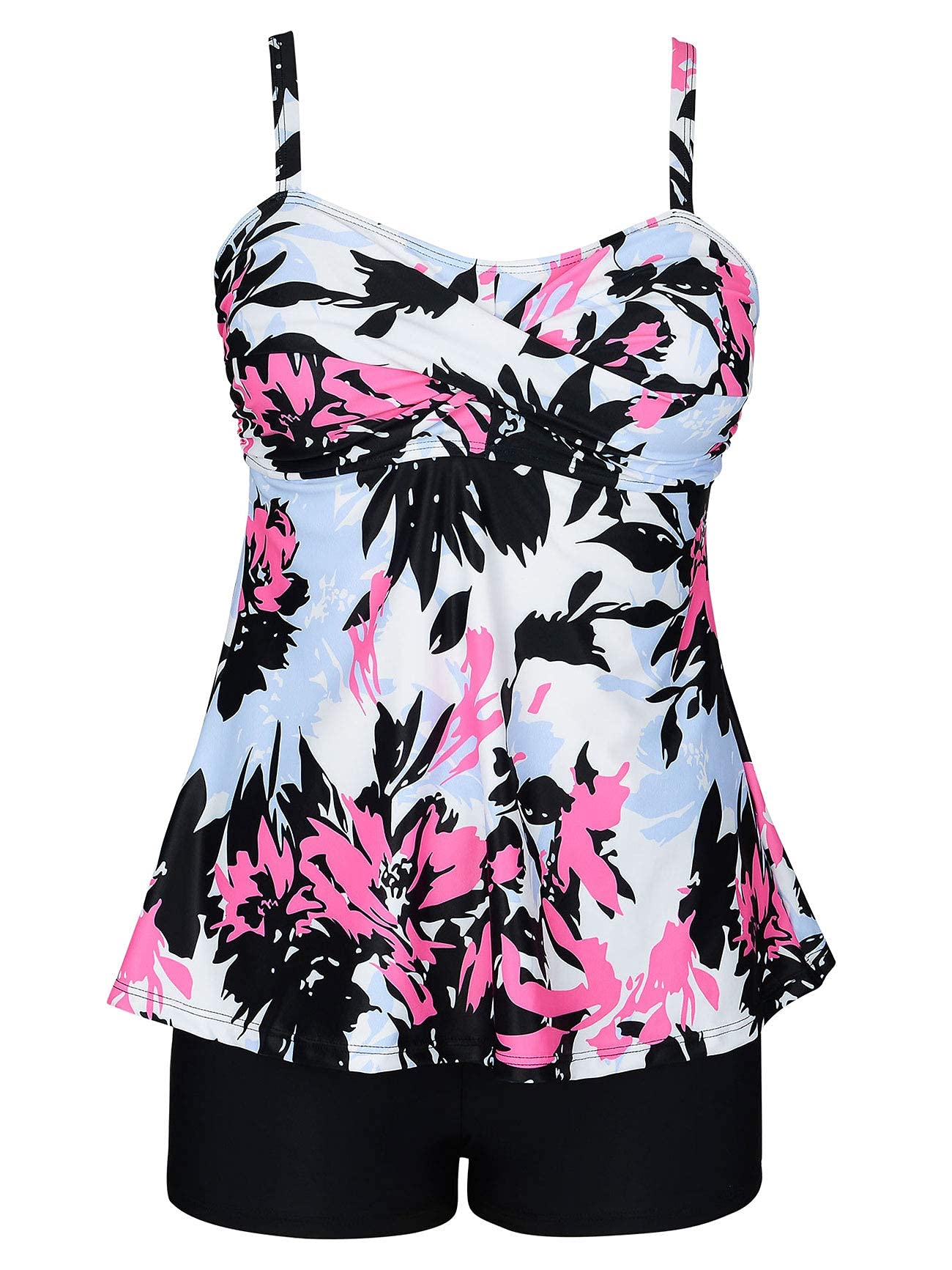 Plus Size Tankini Swimsuits for Women - American Trends Floral Print Two Piece Bathing Suits with Adjustable Straps | Beach Vacation, Pool Party & Summer Swimwear