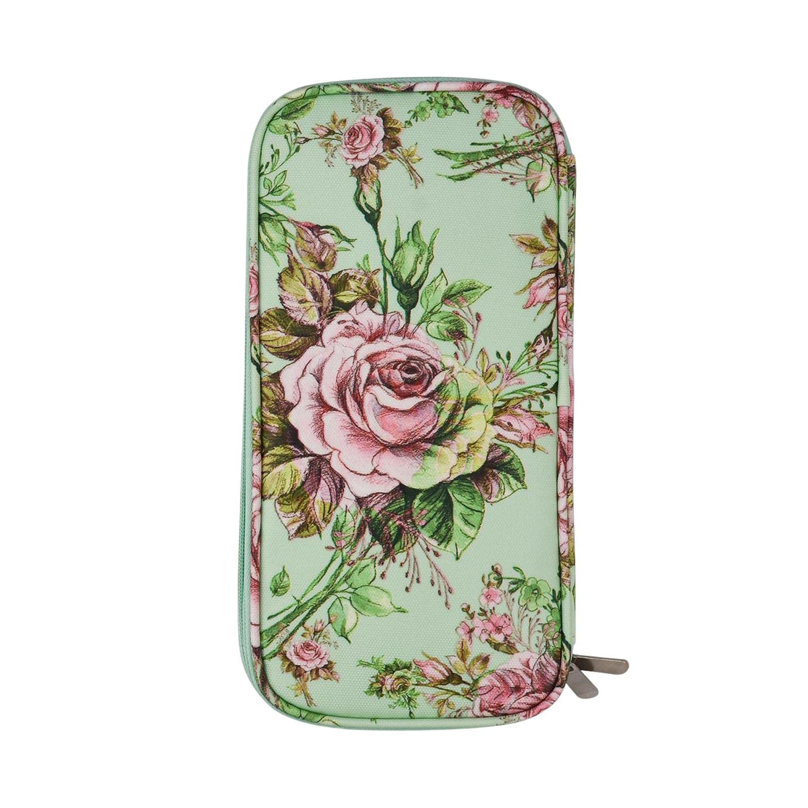 Yiju Crochet Needle Case Organizer - Empty Crochet Hook Storage Pouch with Multiple Pockets for Knitting Needles, Scissors & Ruler - Portable Travel Sewing Accessory Kit (Peony Design) - Perfect for Crafters, DIY Enthusiasts & On-the-Go Knitting Projects