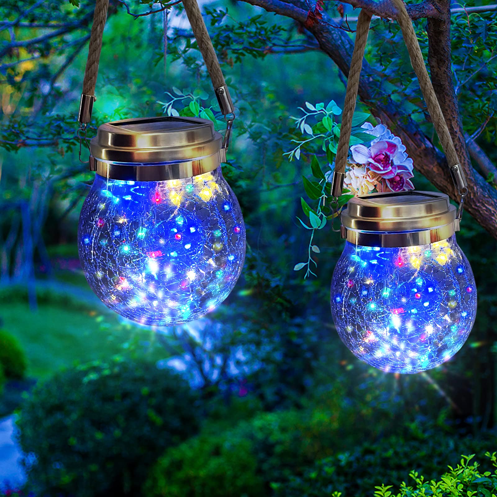 2 Pack 30LED Solar Hanging Lanterns - Waterproof Outdoor Decorative Lights for Garden, Patio, Yard, Tree & Fence | Solar Powered with Handle | Multicolor Holiday & Landscape Lighting (Perfect for Backyard Parties, Wedding Decor & Evening Ambiance)