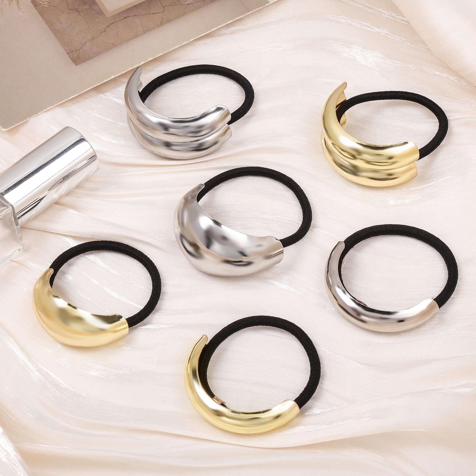 Gold Metal Hair Cuffs & Elastic Hair Ties for Women - Ponytail Holders for Thick & Thin Hair - Perfect for Workouts, Office & Everyday Styling