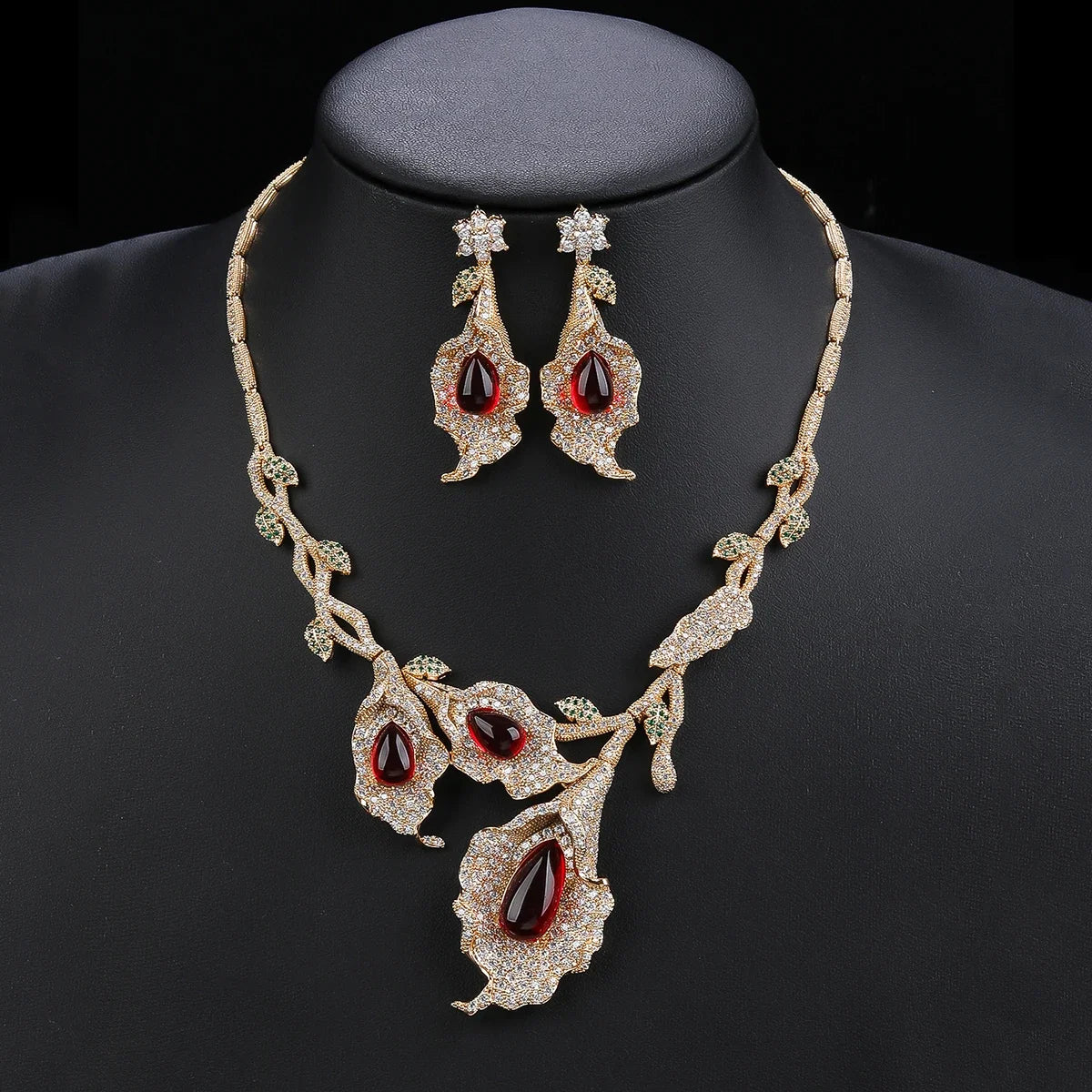 Elegant Floral Necklace and Earrings Set - High-Quality Wedding & Bridal Jewelry for Women - Perfect for Parties, Prom, and Special Occasions