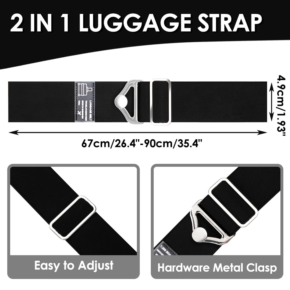 Gutsdoor 2-in-1 Adjustable Travel Belt Luggage Strap - 4 Pack Suitcase Handle Straps for Secure Carry-On Bags (Black) | Perfect for Airplane Travel, Business Trips & Vacation Packing