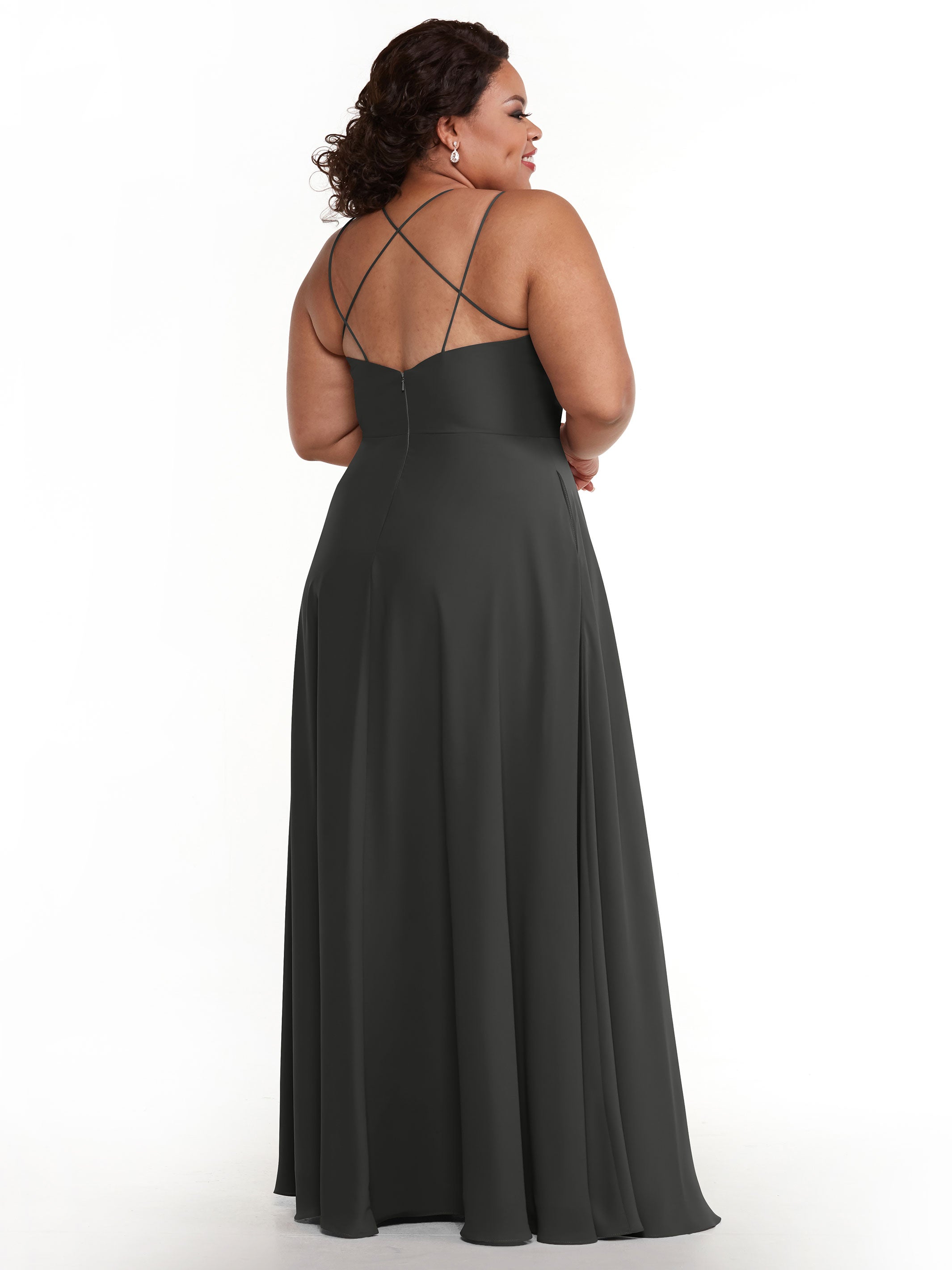 Elegant 83024 Stretch Chiffon A-Line Bridesmaid Dress with Pockets - Perfect for Weddings, Formal Events & Special Occasions