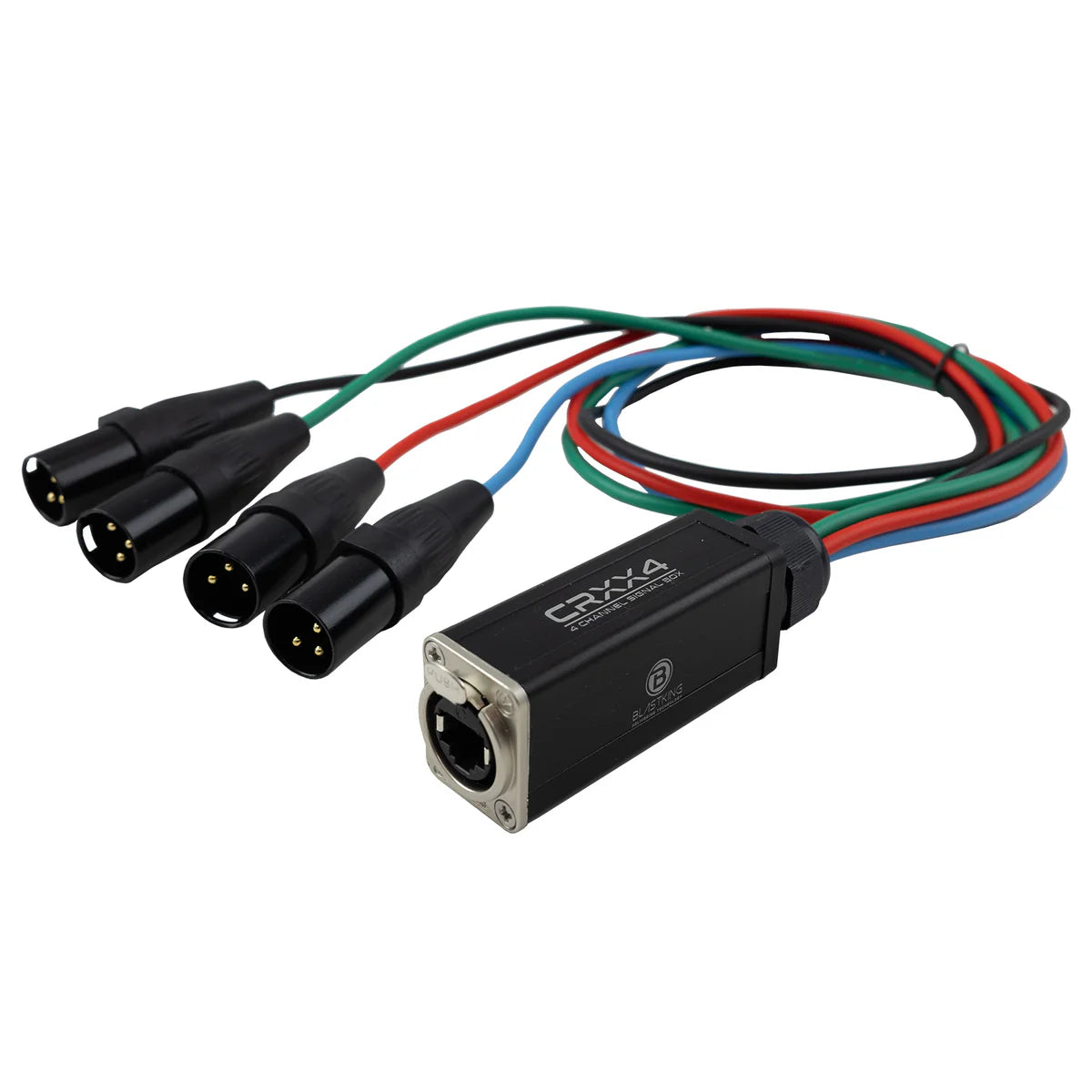 Blastking CRXX4 4-Channel XLR Male Receiver Box with CAT6/5e Cable - Professional Audio DMX Extender for Stage Lighting & Live Performances