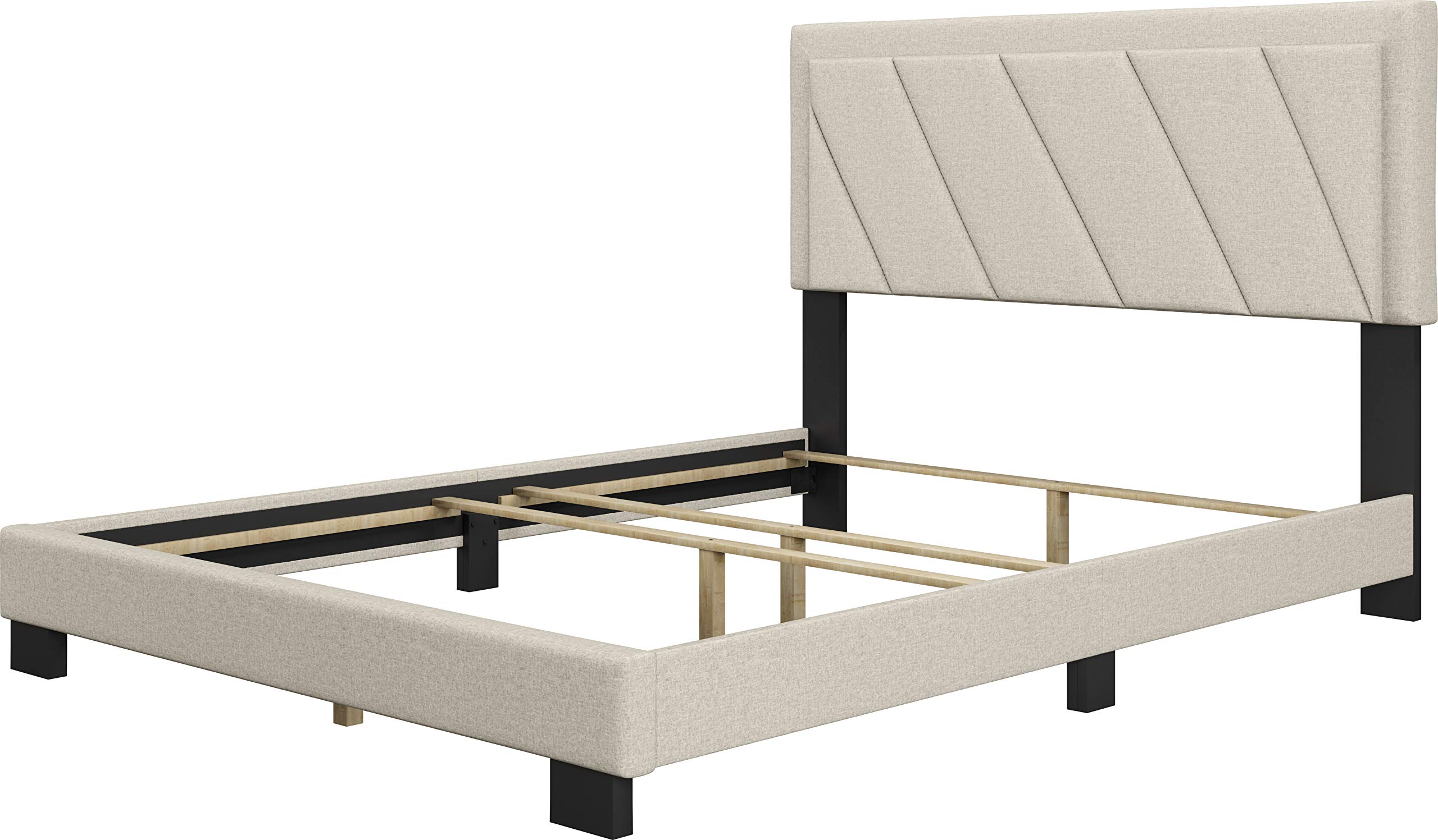 Boyd Sleep Diagonal Upholstered King Platform Bed with Headboard & Mattress Foundation - 4 Wood Slat Support System, No Box Spring Needed - White Upholstered Bed Frame for Master Bedroom & Guest Room