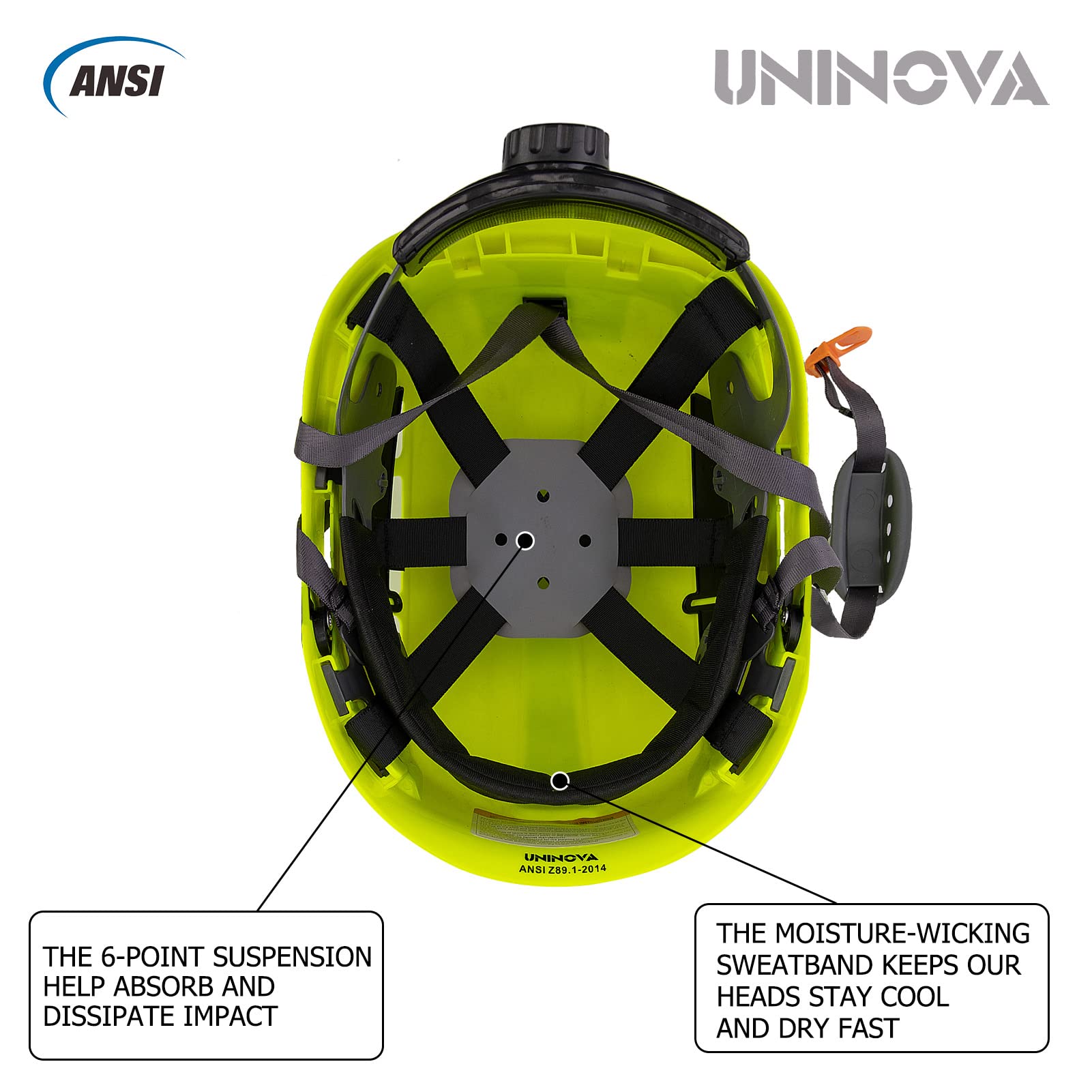 UNINOVA ANSI Z89.1 Certified Vented ABS Hard Hat with Ear Protection & Visor - Safety Helmet for Forestry, Arborist, Tree Climbing & Construction Work