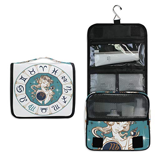 Zodiac Virgo Waterproof Travel Toiletry Bag with Hanging Hook - Portable Cosmetic Makeup Pouch for Bathroom Essentials | Perfect for Camping, Gym & Airplane Carry-On