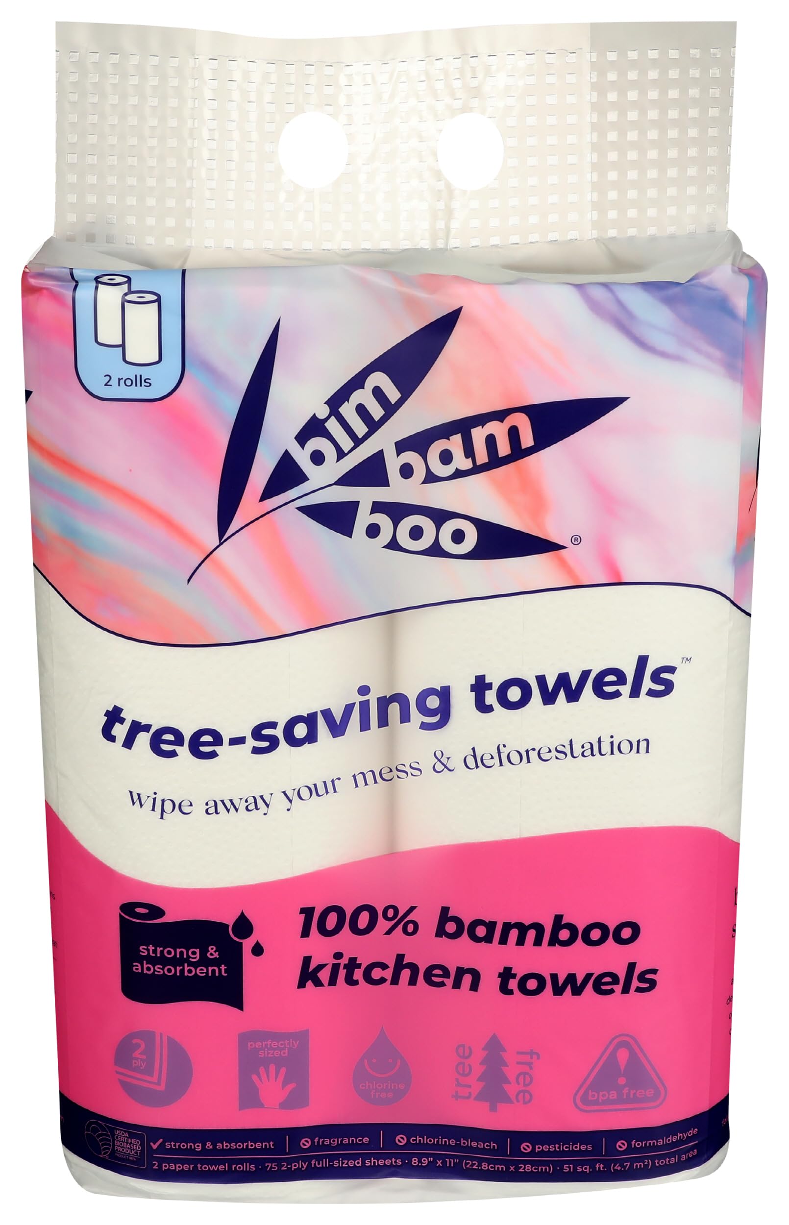 Bim Bam Boo Bamboo Paper Towels - 2-Ply, Eco-Friendly, Reusable & Absorbent - 2 Rolls - Perfect for Kitchen Cleaning, Spills & Sustainable Home Use