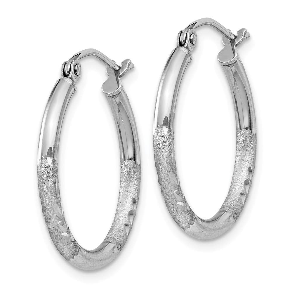 Sterling Silver Rhodium-Plated 2mm Satin & Diamond Cut Hoop Earrings for Women - Elegant Everyday Jewelry for Work, Date Night & Special Occasions