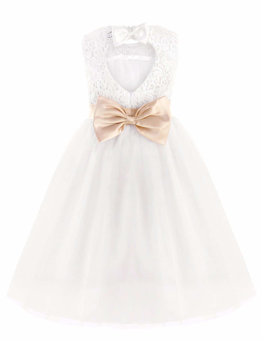 FEESHOW Girls First Communion Dress with Heart Cutout Back - Flower Girl Dress for Wedding, Party & Pageant - Perfect for Church Ceremonies, Special Occasions & Formal Events