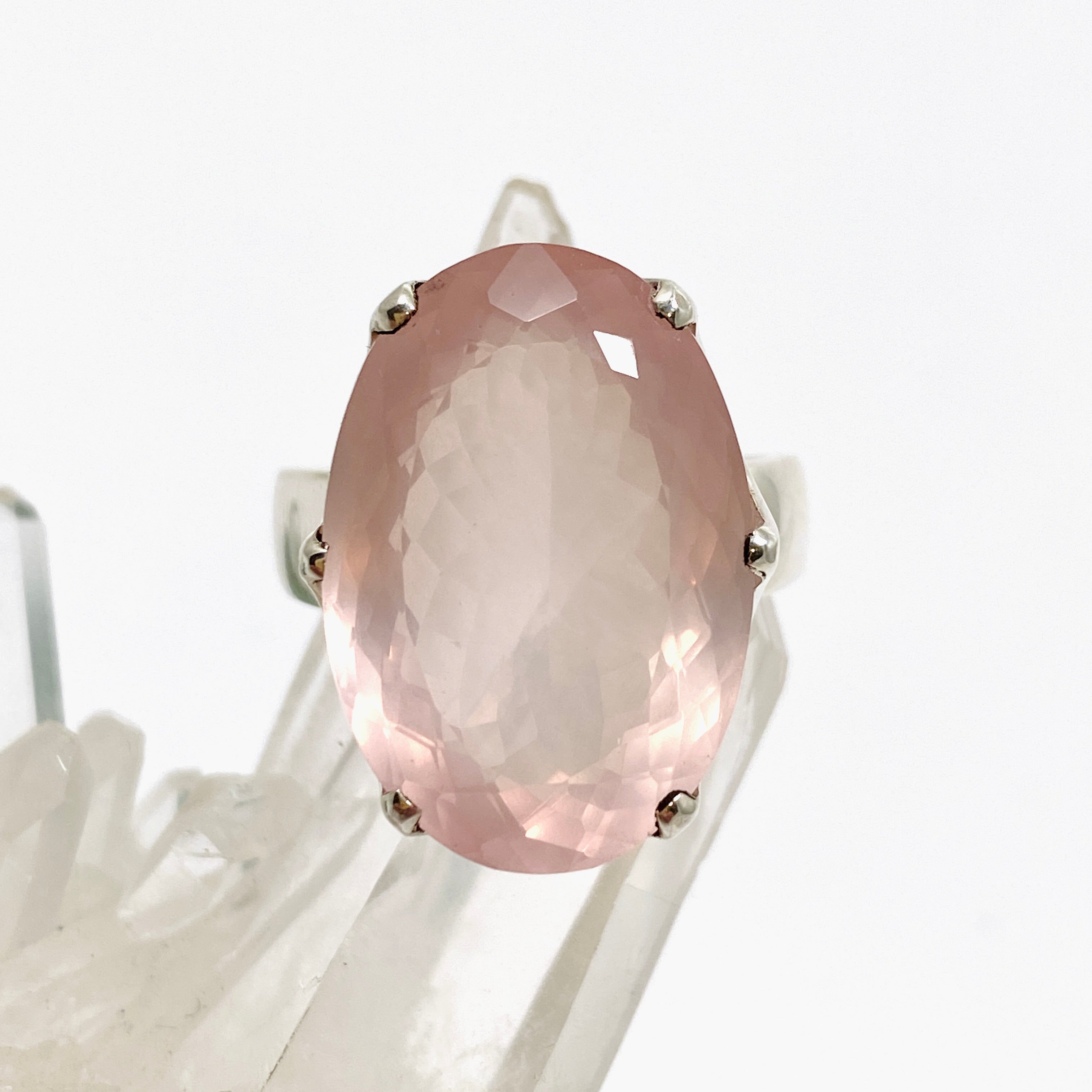 Rose Quartz Oval Faceted Ring Size 12 - Dainty Crystal Healing Jewelry for Women - Perfect for Meditation, Yoga & Spiritual Gifts
