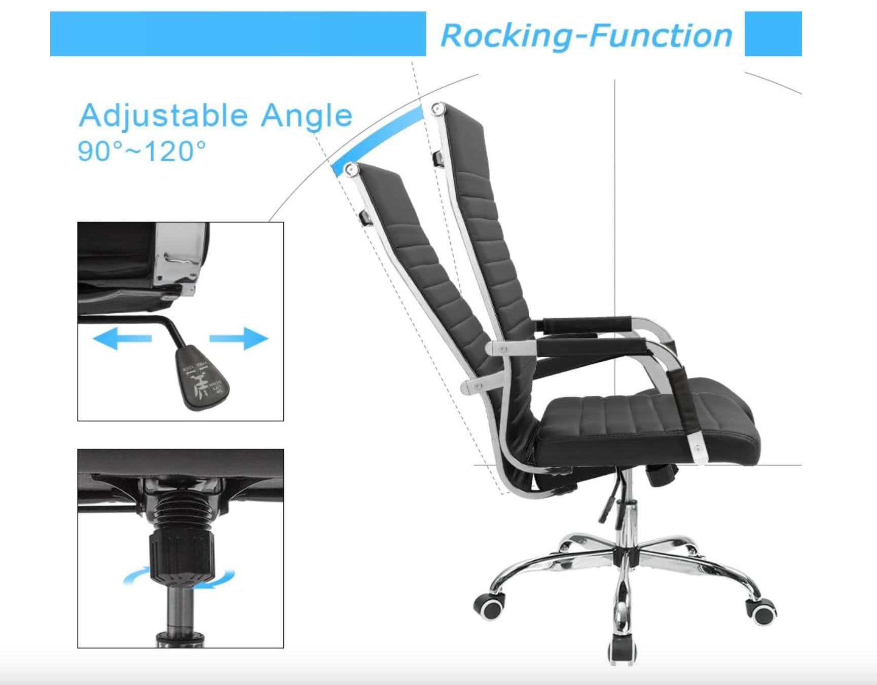 Premium High-Back Leather Office Chair - Adjustable Swivel Executive Desk Chair with Lumbar Support for Home Office, Conference Room & Gaming Setup - Black Ergonomic Computer Chair