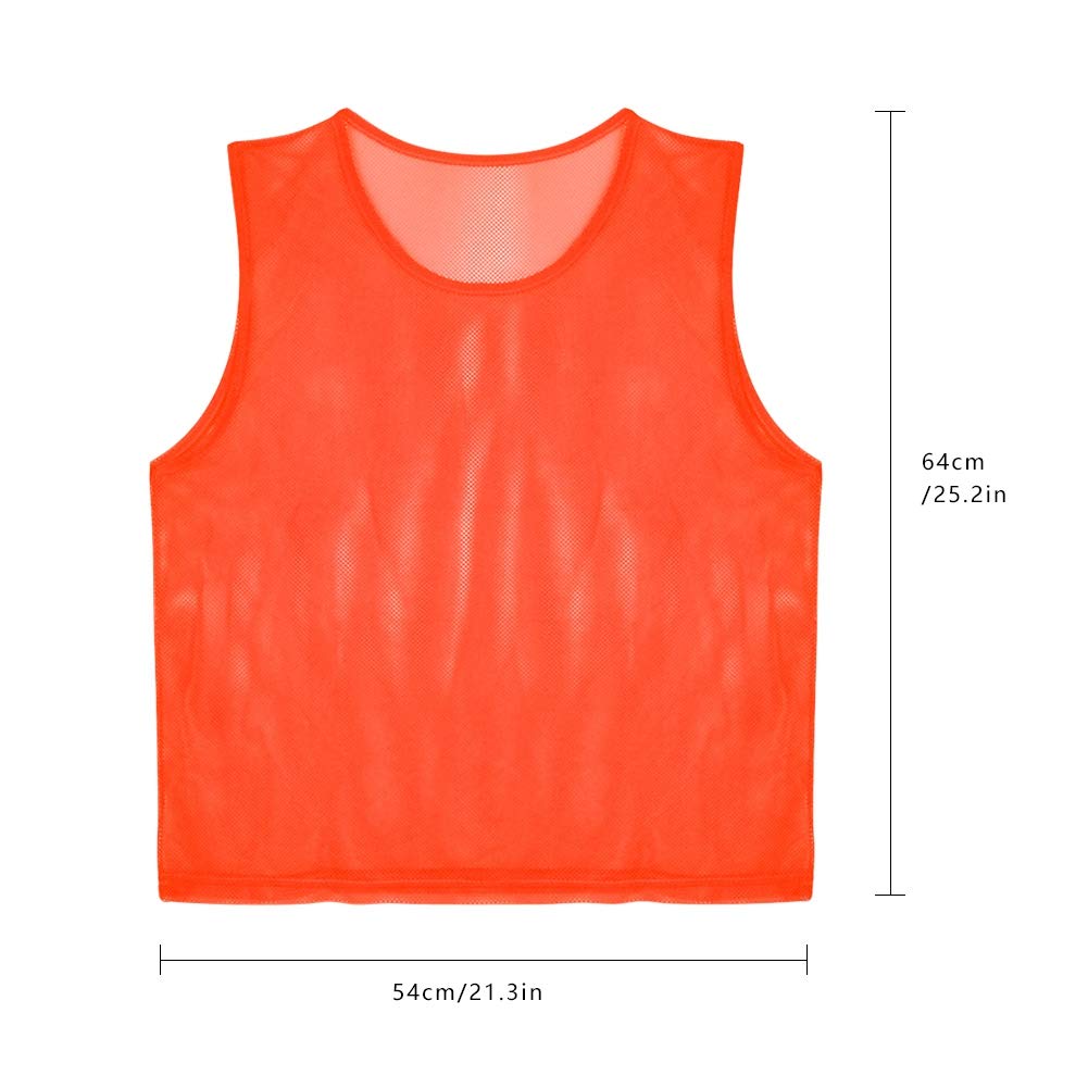 12 Pack Breathable Mesh Scrimmage Vests for Adults - Lightweight Training Bibs & Pinnies for Soccer, Football, Basketball (Orange) - Perfect for Team Sports, PE Classes & Outdoor Activities