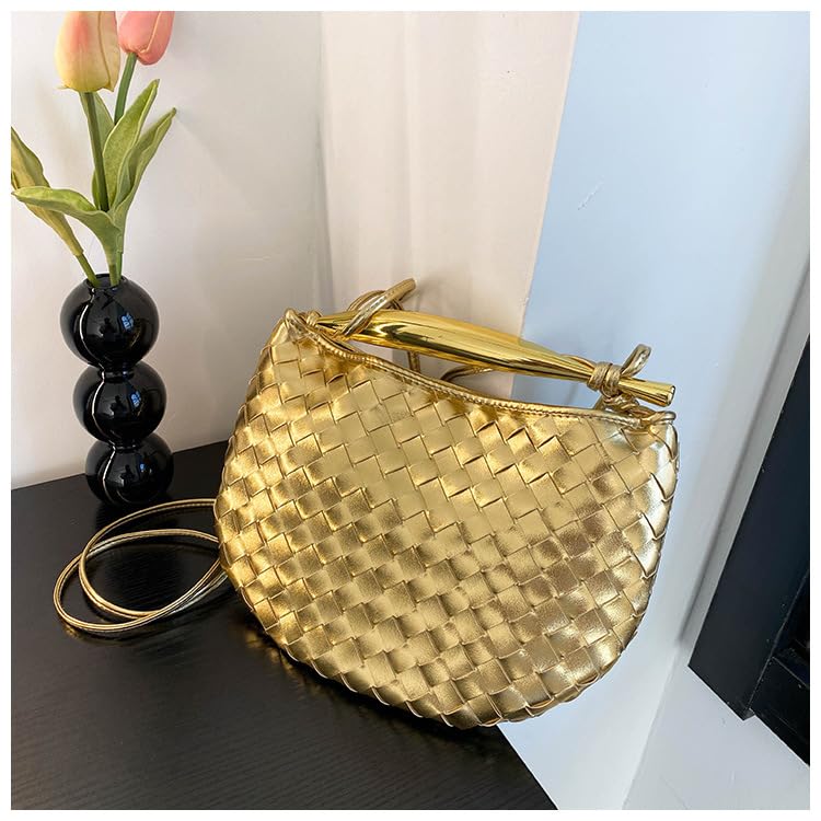 Handmade Woven Crossbody Bags for Women - Boho Shoulder Bag, Knotted Clutch Purse, Elegant Evening Bag in Gold | Perfect for Date Night, Parties & Travel Accessories