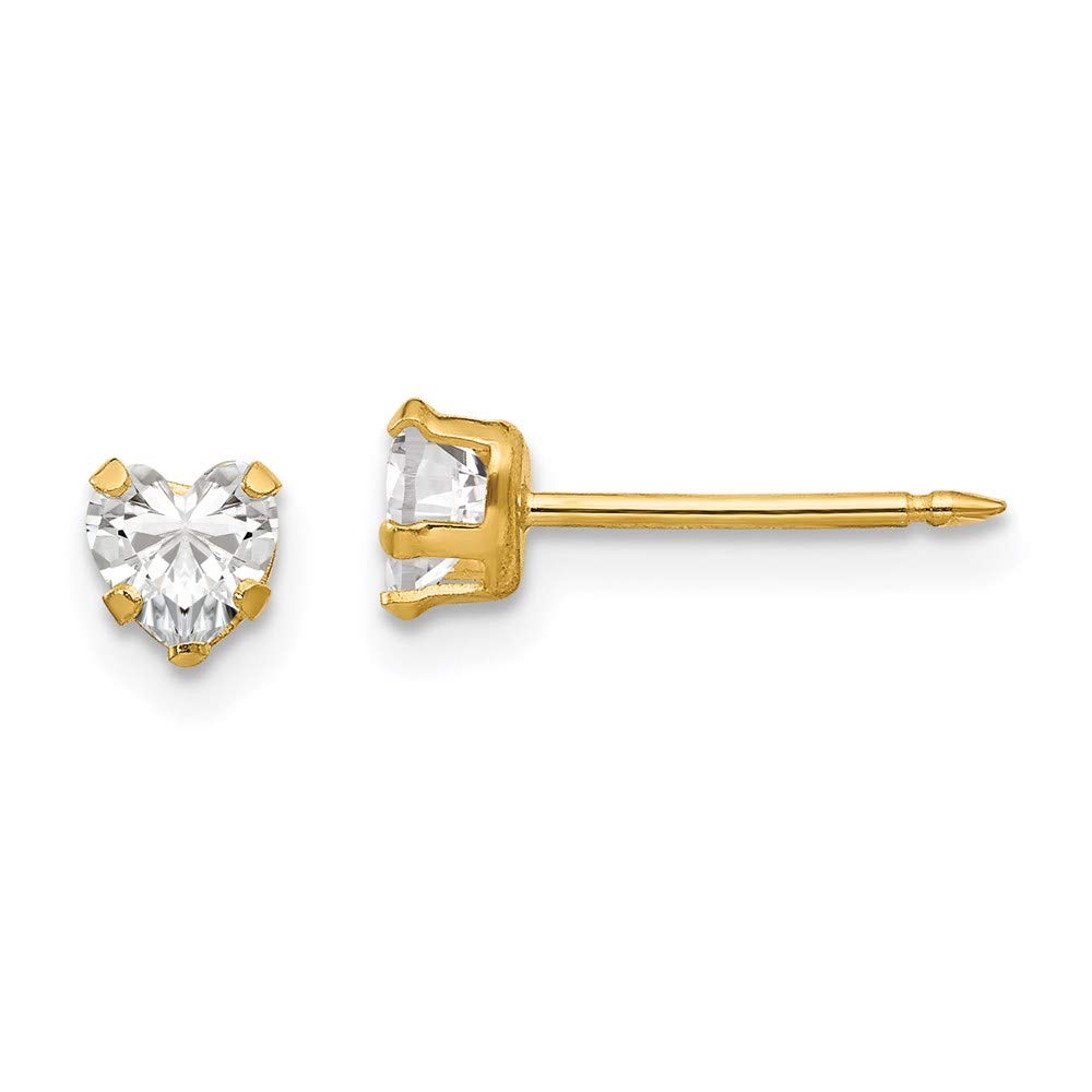 14K Yellow Gold Heart Cubic Zirconia Stud Earrings for Women - 4mm Clear CZ Heart Earrings, Dainty Fine Jewelry Gift for Her - Perfect for Valentine's Day, Anniversary & Special Occasions