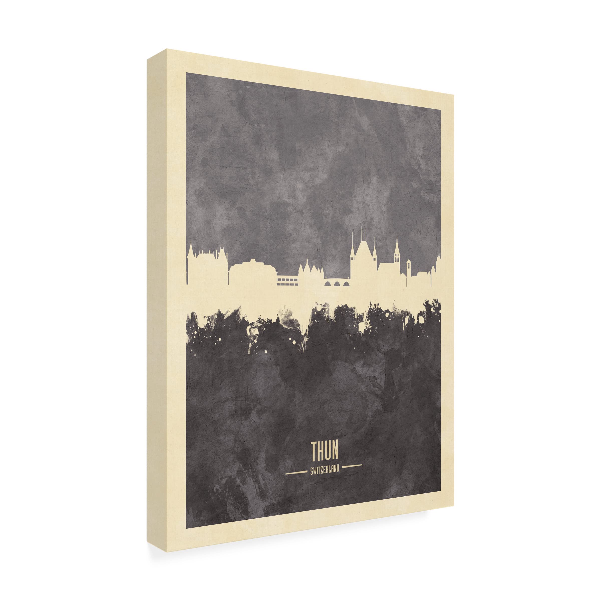 Michael Tompsett 'Thun Switzerland Skyline Gray' Canvas Wall Art Print - Premium Landscape Painting for Living Room, Bedroom & Office Decor