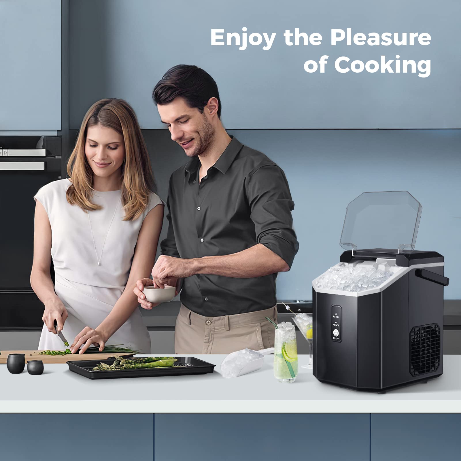 **AGLUCKY Portable Countertop Nugget Ice Maker - 35lbs/24H Crushed Ice Machine with Handle, One-Click Operation & Self-Cleaning - Perfect for Home, Kitchen, Office, Bar, and Parties (Black)**