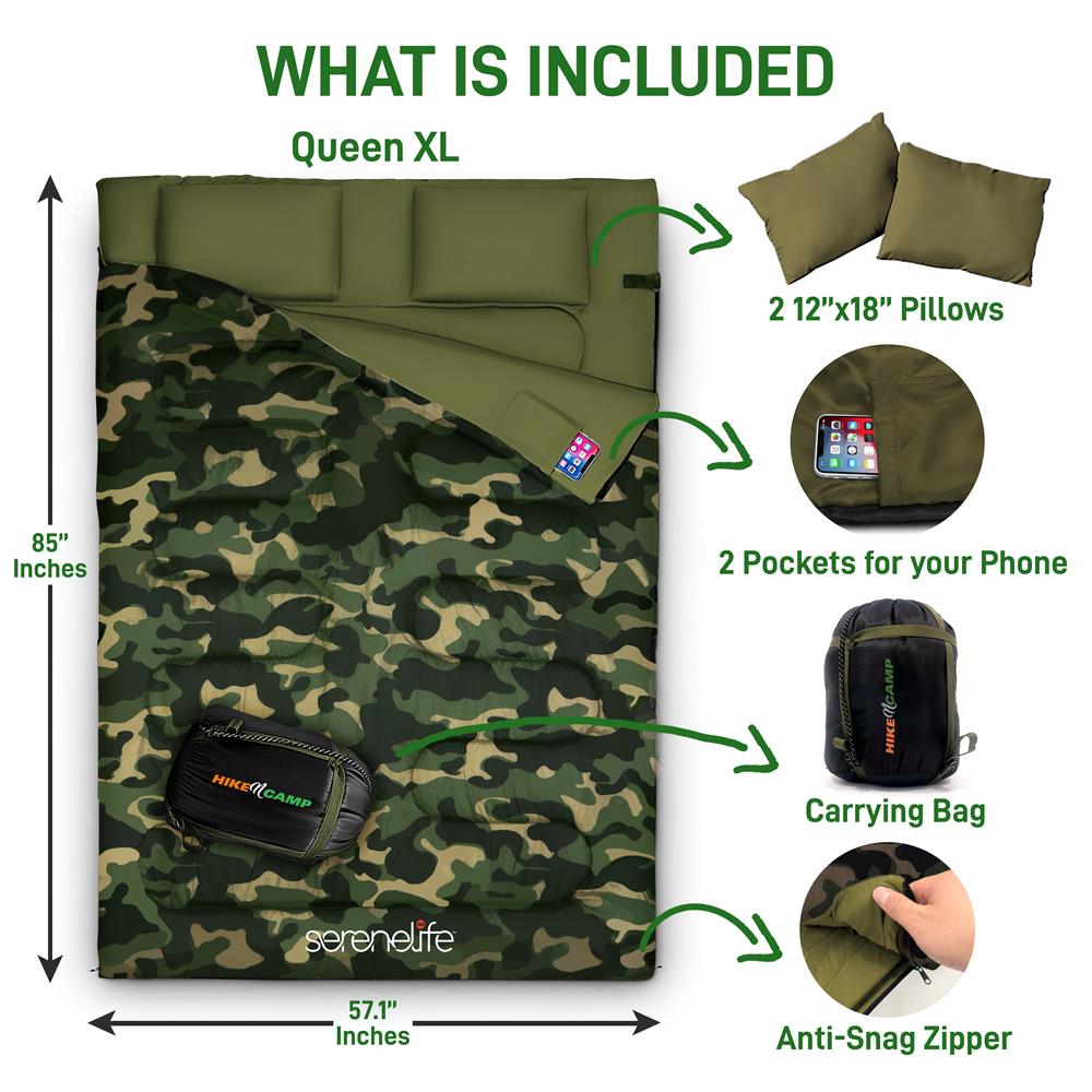 Double Sleeping Bag for Camping - 2 Person Warm & Waterproof Outdoor Sleeping Bag for Couples, Backpacking, Hiking - Lightweight & Compact for Easy Travel