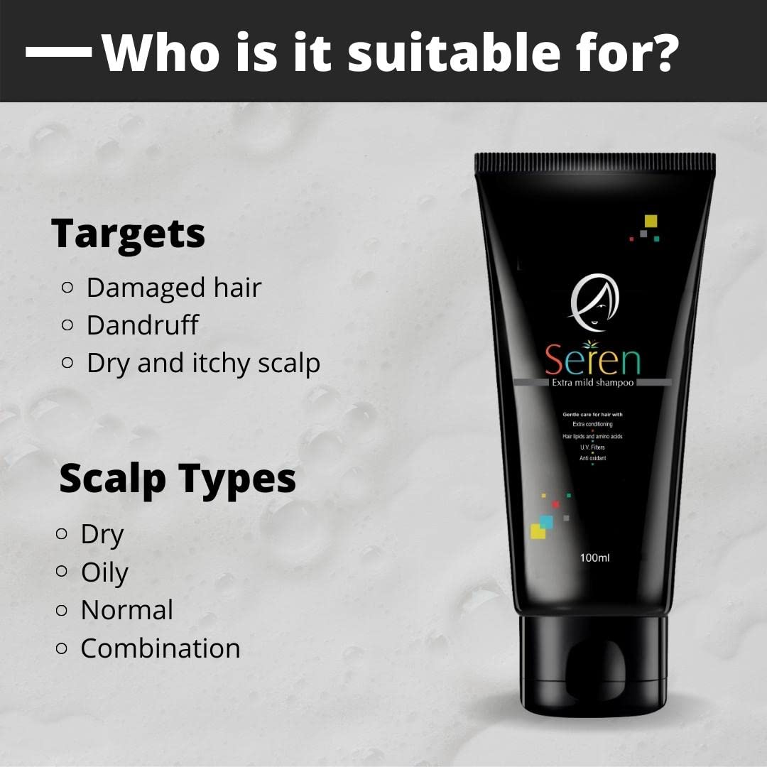 Seren Extra Mild Shampoo for Sensitive Scalp - 100ml Gentle Hair Cleanser - Sulfate Free & Hypoallergenic - Ideal for Daily Use & Travel Size