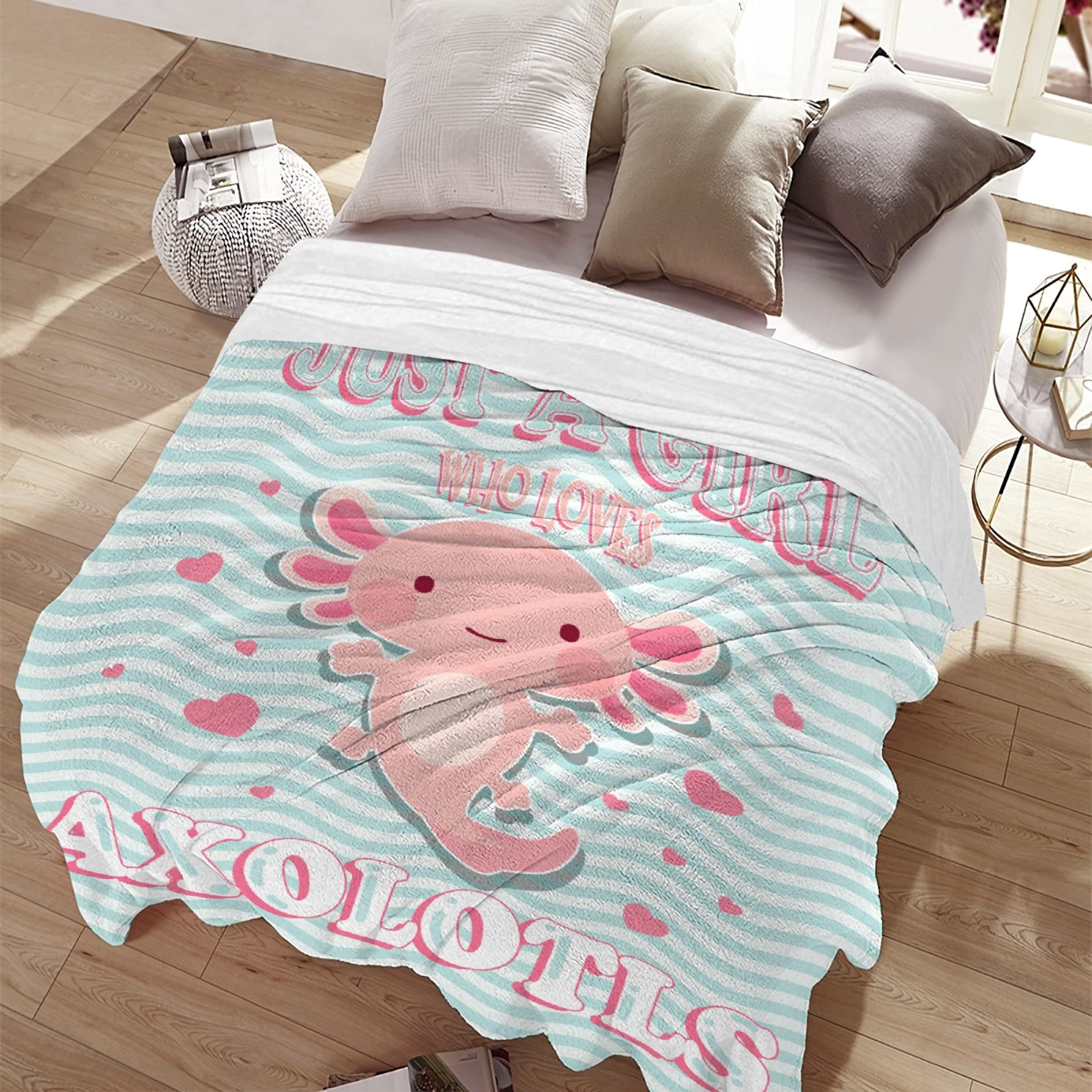 Soft Flannel Axolotl Blanket for Girls & Kids - Cute Kawaii Plush Animal Throw Blanket 120x90 Inches Oversized - Perfect for Bed, Couch, Chair & Room Decor - Lightweight Cozy Gift for Axolotl Lovers
