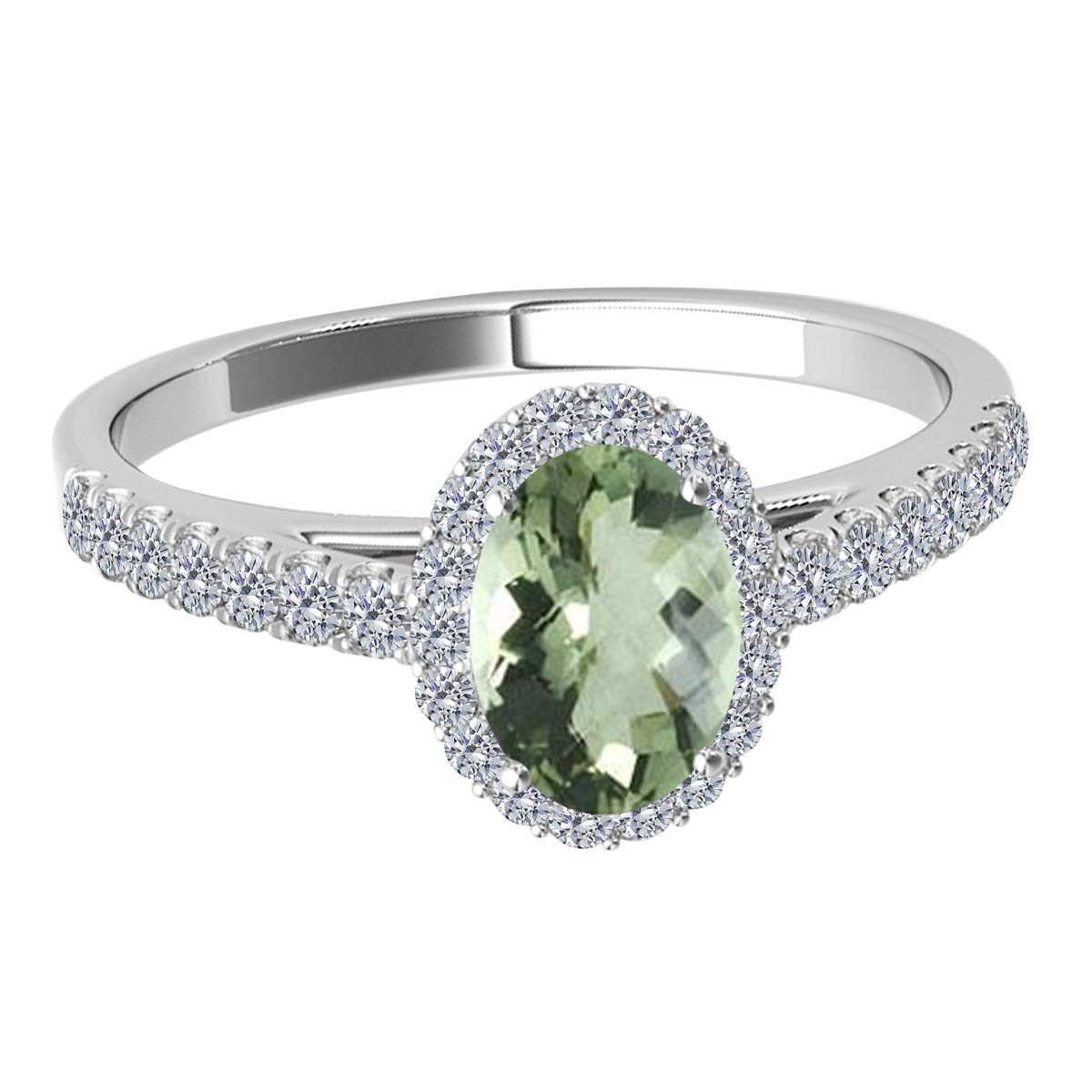MauliJewels 10K White Gold Women's Ring with 1.77 Carat Diamond & Oval Green Amethyst in Shared-Prong Setting | Elegant Jewelry for Weddings, Anniversaries & Special Occasions