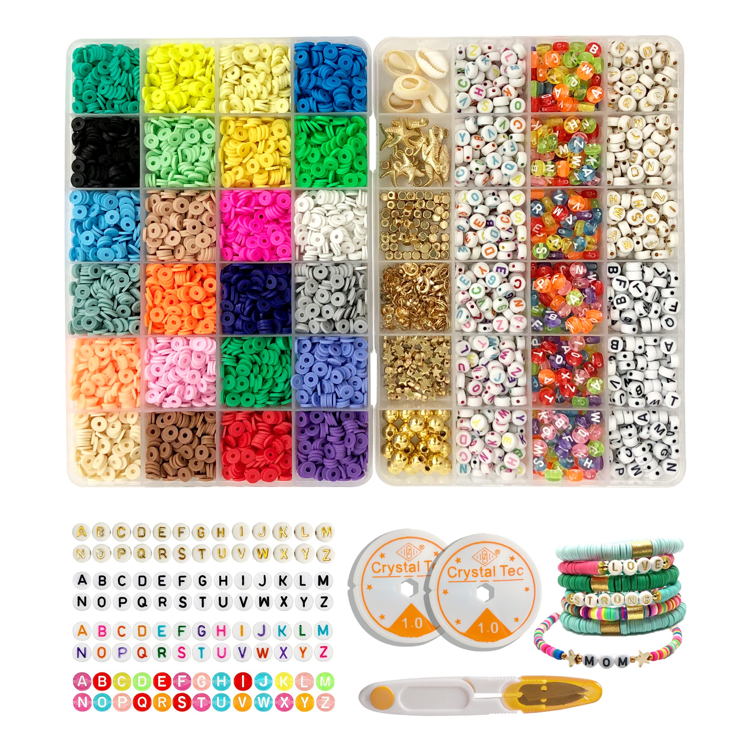 6000 Pcs 6mm Round Polymer Clay Beads for Jewelry Making - 24 Colors Heishi Beads, Colorful & Gold Letter Beads - DIY Bracelet & Necklace Kit for Women, Teens, Gifts - Perfect for Crafting, Party Favors, and Handmade Jewelry Projects