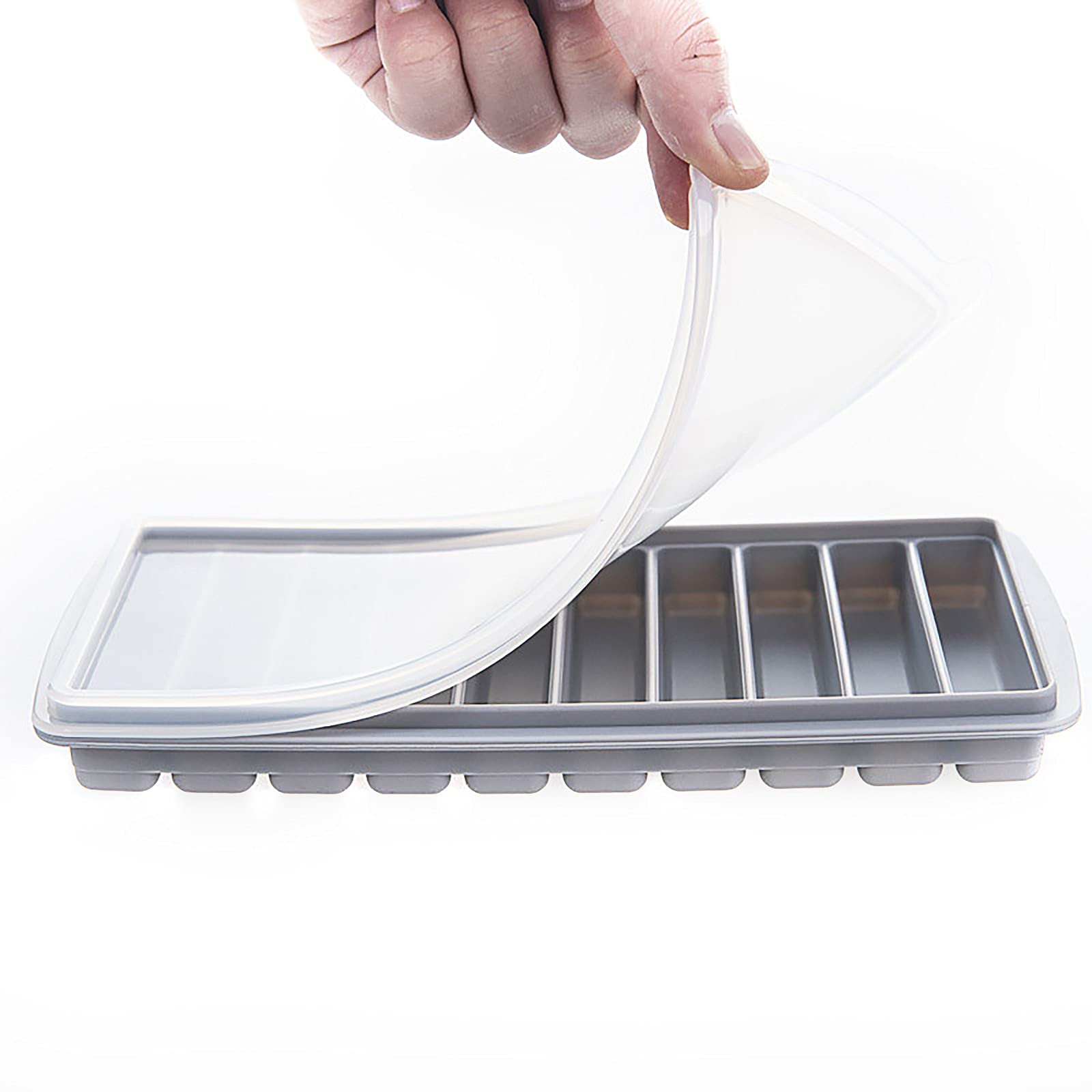 Strip Shape Silicone Ice Cube Tray with Lid - Cafuvv Reusable Ice Maker Mold & Storage Container for Cocktails, Iced Coffee & Party Drinks