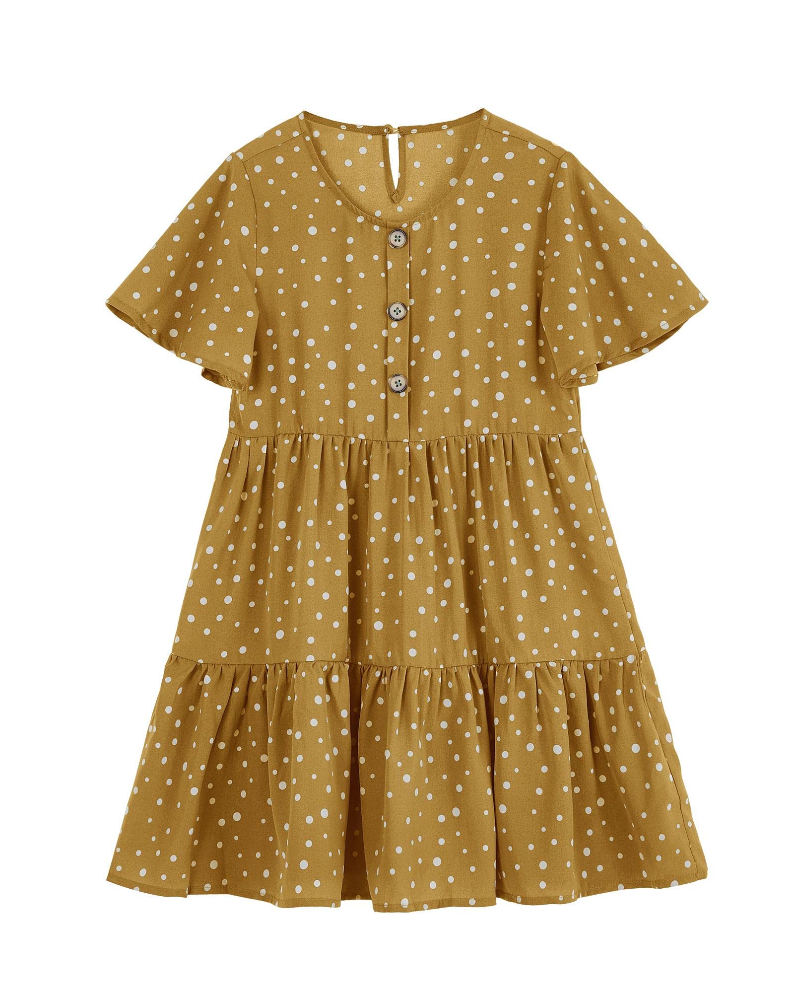 Batermoon Girls' Summer Polka Dot Dress - Short Sleeve Tiered Ruffle Swing Dress for Kids, Toddler & Baby - Perfect for Beach, Party & Casual Outings